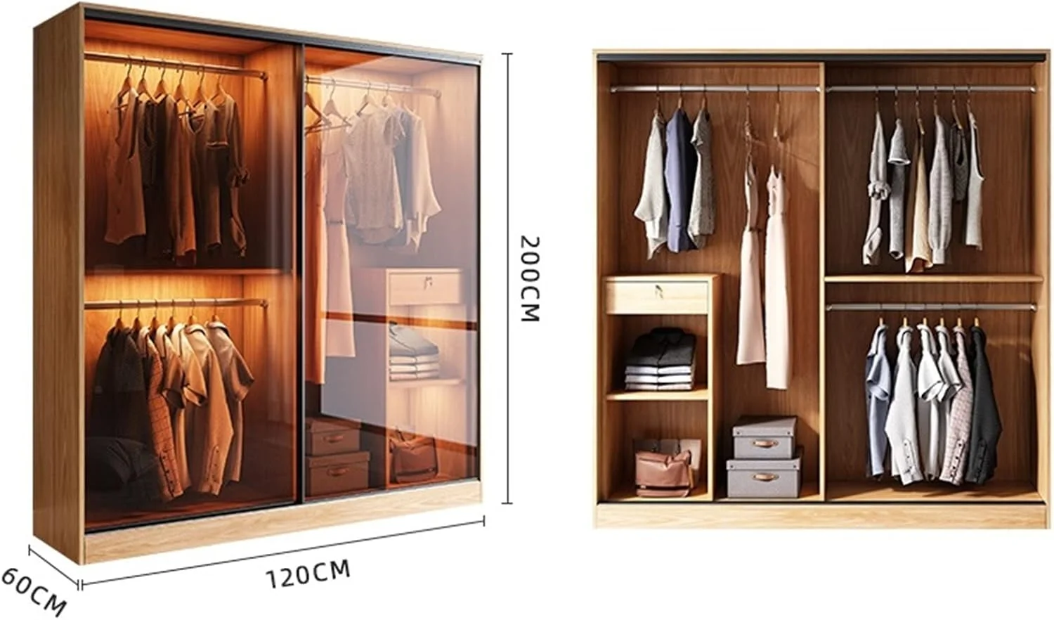 کمد لباس درهای کشویی Nyyldr مناسب اتاق خواب، کمد شیشه ای سکوریت، کمد مدرن و ساده با درهای کشویی، اقتصادی و جادار