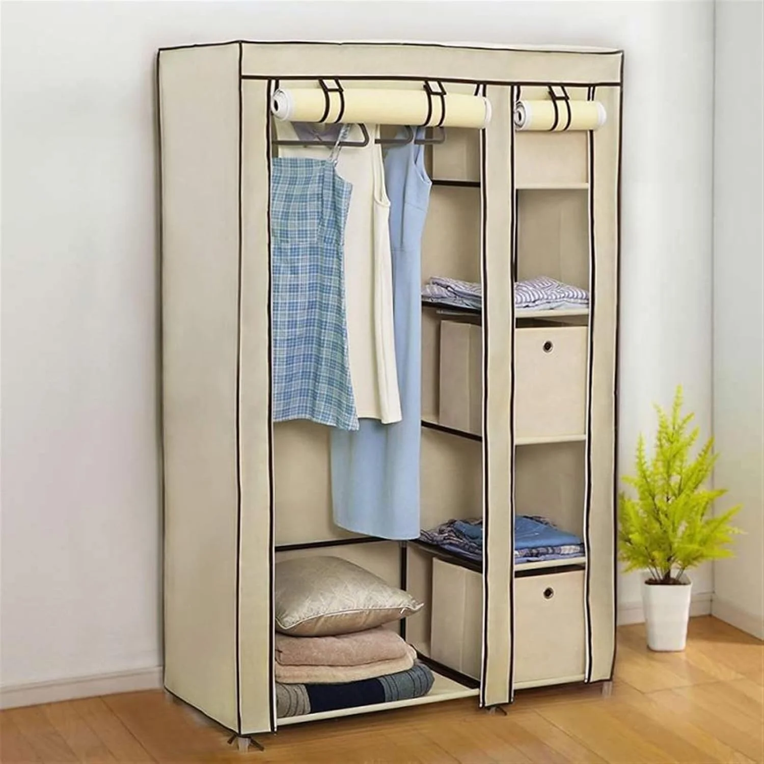 کمد لباس پارچه ای قابل حمل Nyyldr، کمد لباس تاشو غیر بافته ضد آب و ضد گرد و غبار مناسب اتاق خواب و منزل