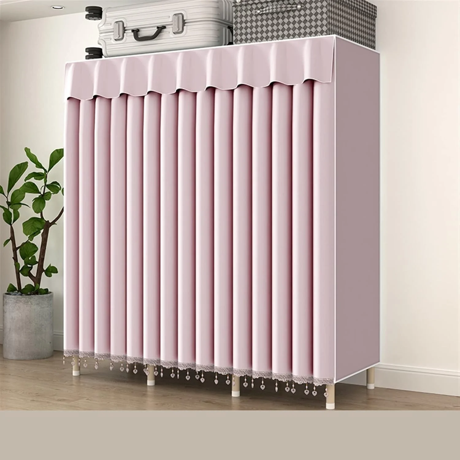 کمد لباس Nyyldr تاشو، کمد مبلمان، کمد اتاق خواب رنگ ثابت، کمد غیر بافته، لوله فولادی ضخیم