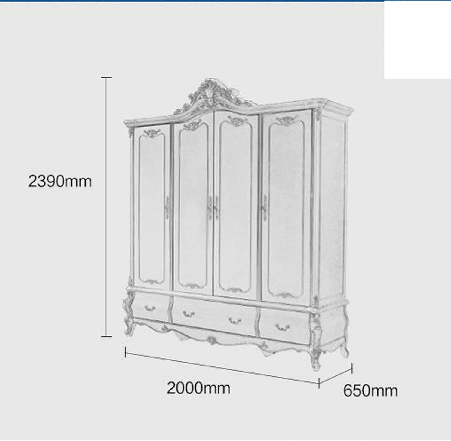 کمد لباس چهار درب Nyyldr، کمد لباس چوبی جامد شامپاین، مبلمان فرانسوی ویلایی