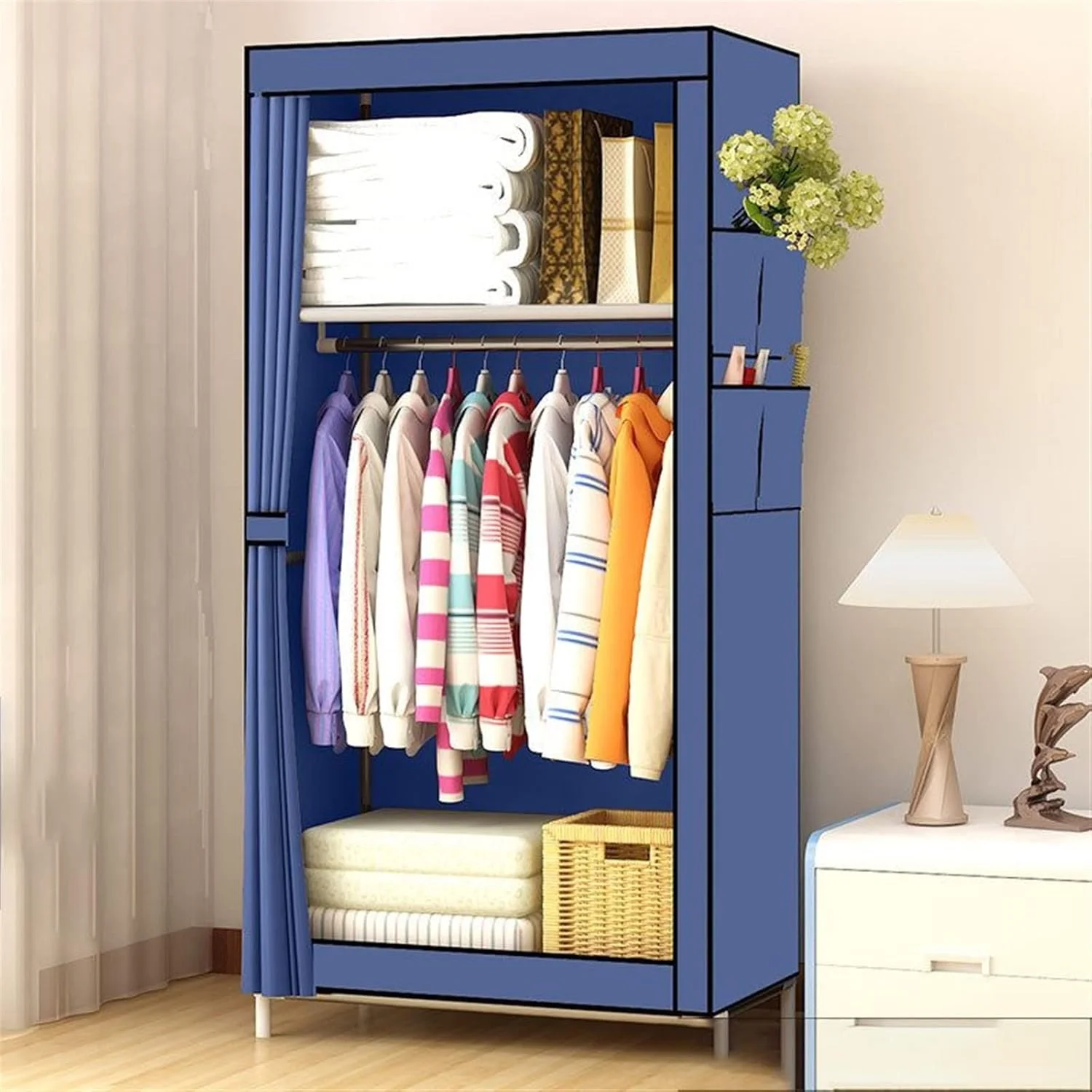 کمد لباس Nyyldr تاشو، رخت آویز، کمد لباس غیر بافته، کمد لباس اتاق خواب، قفسه لباس ضد گرد و غبار
