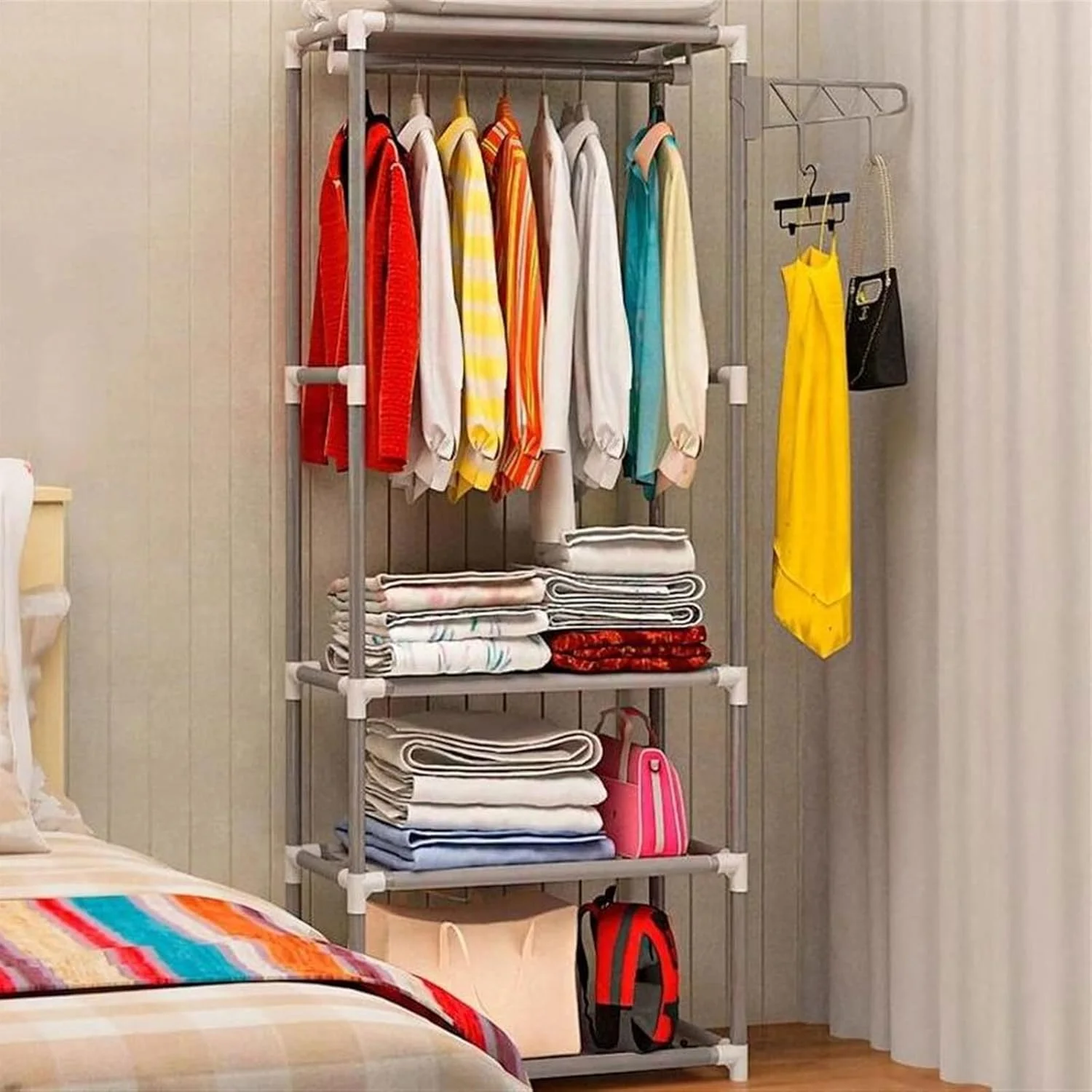 کمد لباس Nyyldr، کمد لباس قابل مونتاژ و جداسازی، چوب لباسی، مبلمان اتاق خواب، چوب لباسی فلزی ساده، چوب لباسی ایستاده، قفسه ذخیره سازی