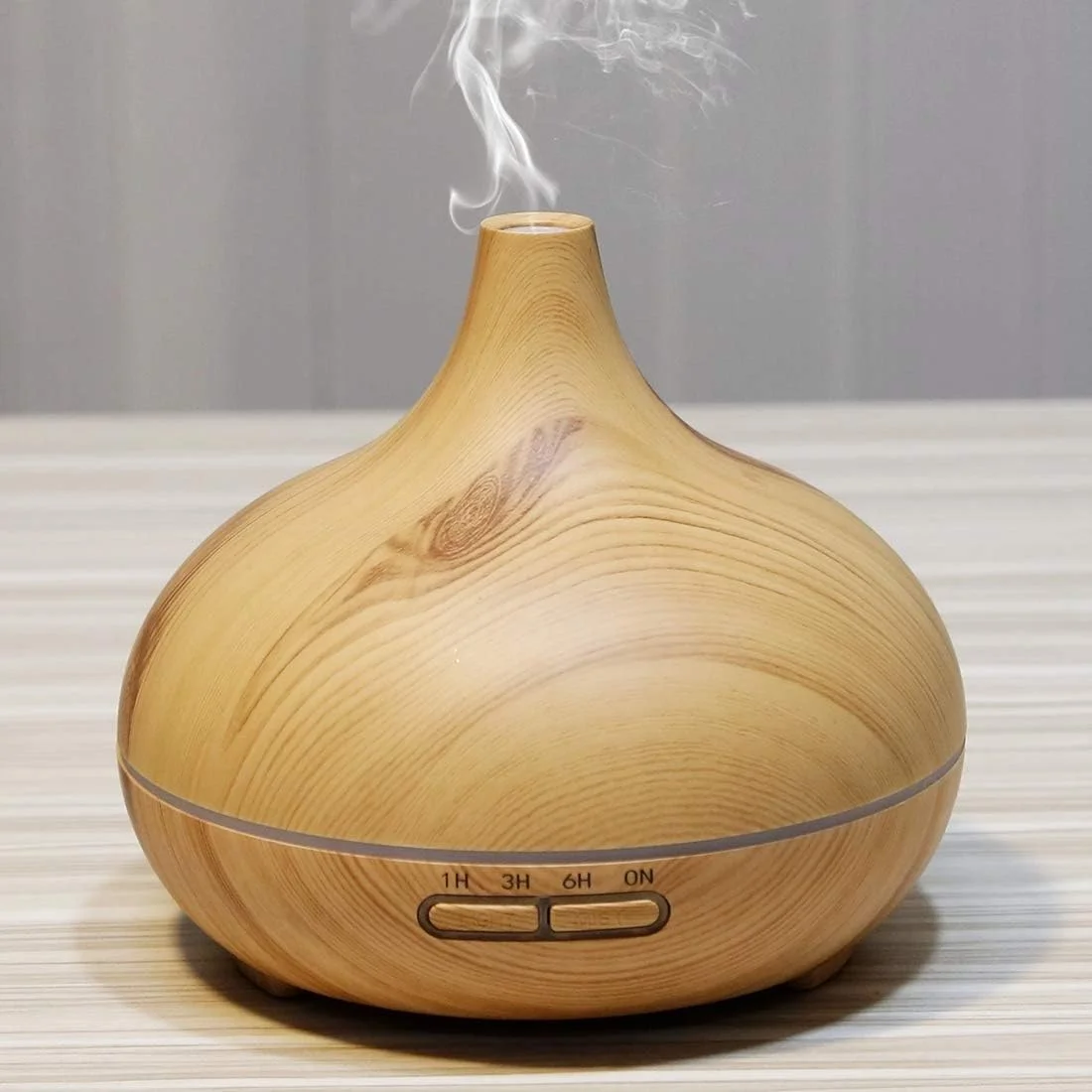 دستگاه بخور و خوشبو کننده هوا مدل W350 با طرح چوب، ظرفیت 300 میلی لیتر، توان 14 وات، دارای چراغ LED مناسب برای اتاق کار/منزل (رنگ: قهوه ای)