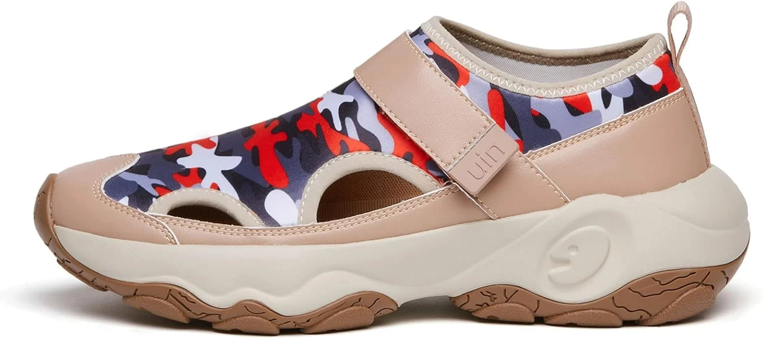 صندل زنانه UIN مدل جلوبسته، صندل پلتفرم لژدار، صندل اسلایدینگ با بند چسبی در پشت، مناسب برای سفر در تابستان