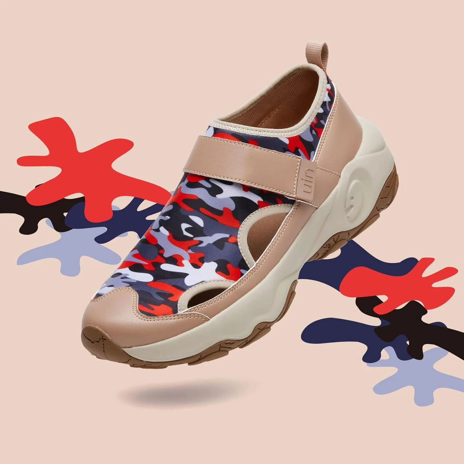 صندل زنانه UIN مدل جلوبسته، صندل پلتفرم لژدار، صندل اسلایدینگ با بند چسبی در پشت، مناسب برای سفر در تابستان