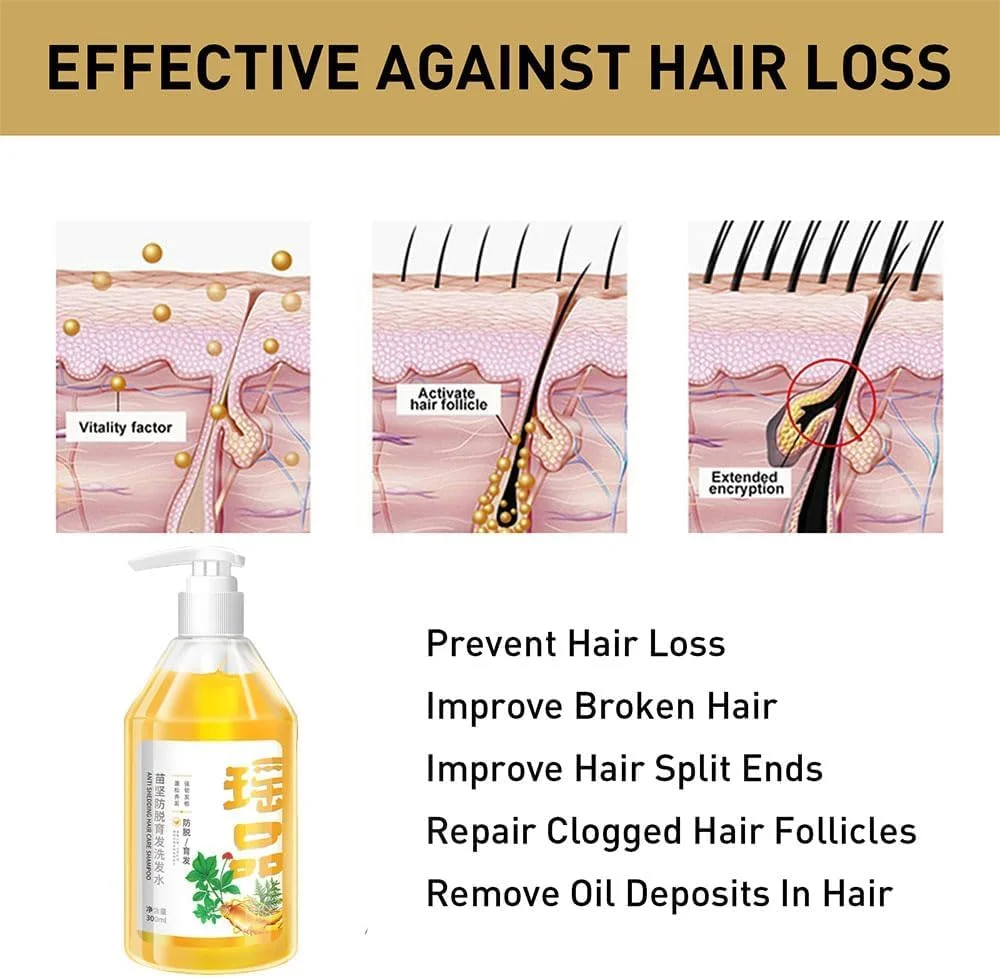 شامپو تقویت کننده مو و ضد ریزش مو TaboSi، شامپو مغذی Yaopin، شامپو زنجبیلی ضد نازک شدن مو، شامپو زنجبیلی ضد نازک شدن مو، موهای ضخیم و صاف برای انواع مو (1 عدد)