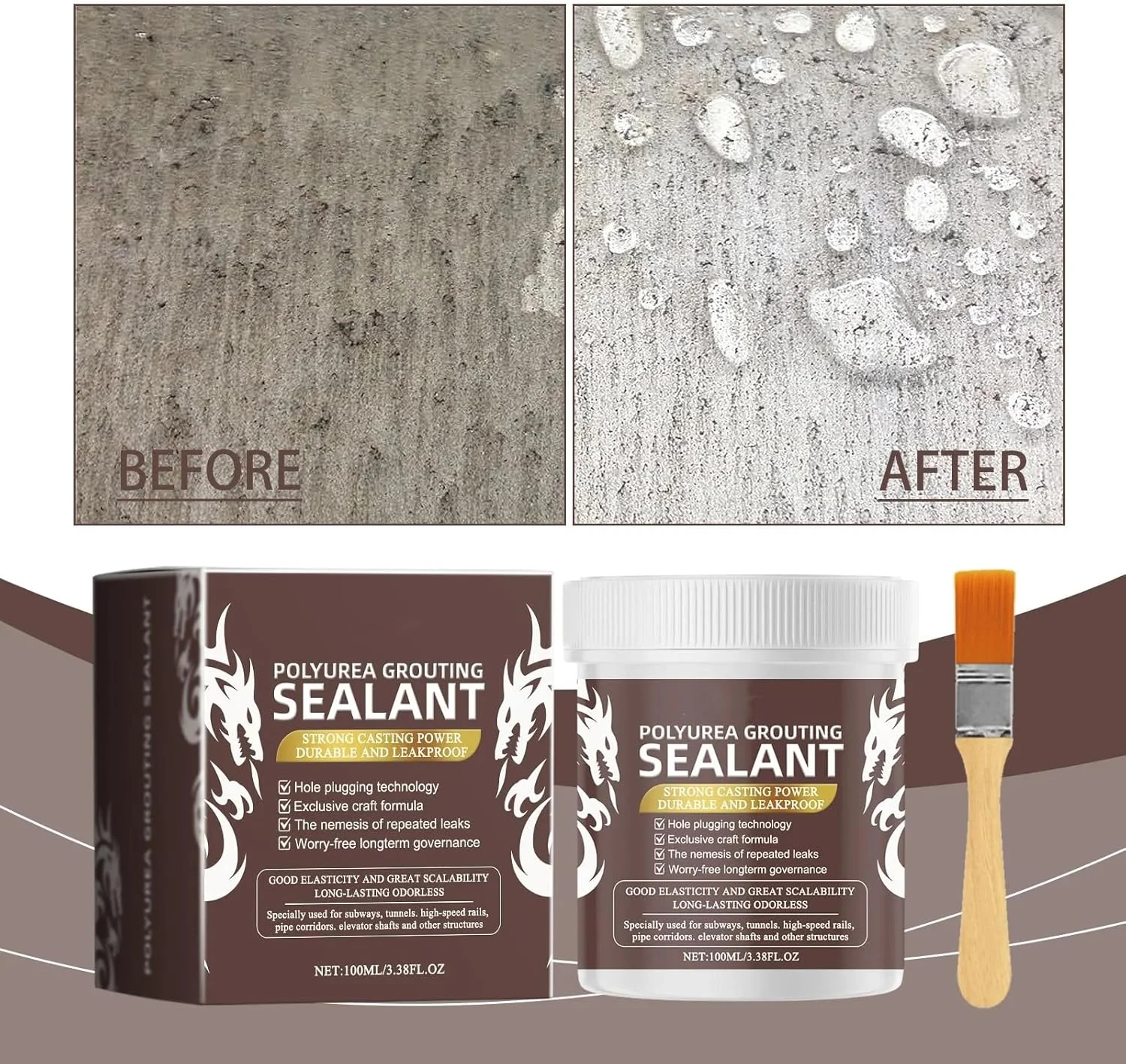 درزگیر پلی اوره برای عایق کاری، درزگیر بادوام برای تعمیر نشتی آب، محلول آسان برای استفاده برای کاشی، بتن و سایر سطوح (سفید)