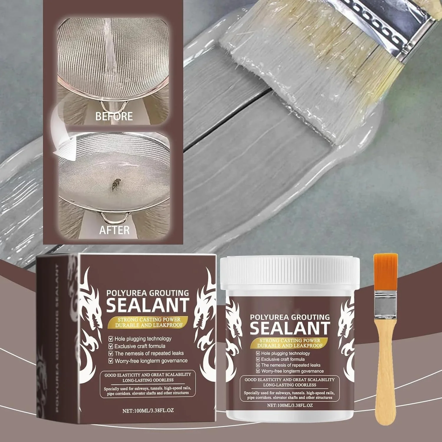 درزگیر پلی اوره برای عایق کاری، درزگیر بادوام برای تعمیر نشتی آب، محلول آسان برای استفاده برای کاشی، بتن و سایر سطوح (سفید)