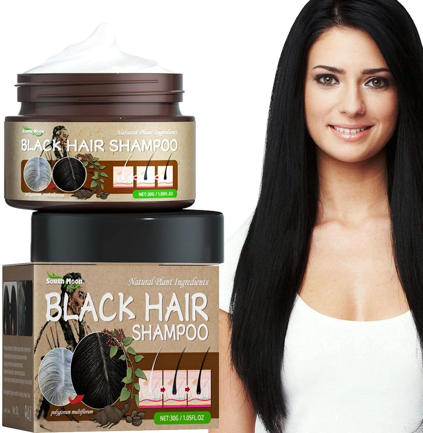 شامپو سفید به سیاه | رنگ موی تدریجی 30 گرمی برای موهای قوی تر و سالم تر | شامپو صاف کننده مو، پاک کننده پوست سر، ضد ریزش مو، تغذیه کننده و ترمیم کننده موهای آسیب دیده