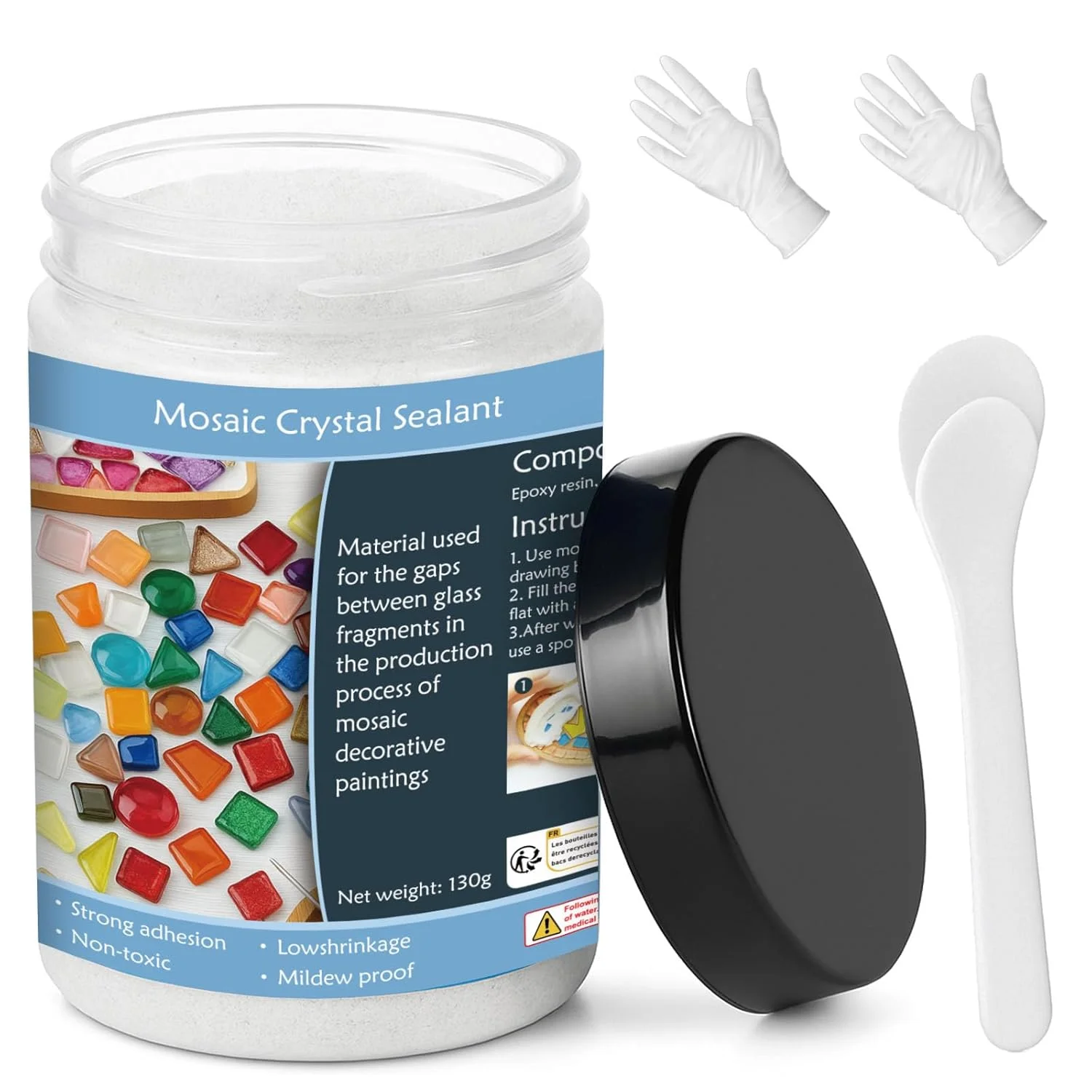 ملات موزاییک برای صنایع دستی - ملات کاشی کریستالی سفید خشک شونده سریع، عامل درزگیری آماده برای استفاده برای هنر شیشه ای DIY، هدایای دست ساز و لوازم کیت موزاییک (130 گرم) ملات موزاییک برای صنایع دستی - ملات کاشی کریستالی سفید خشک شونده سریع، عامل درزگیری آماده برای استفاده برای هنر شیشه ای DIY، هدایای دست ساز و لوازم کیت موزاییک (130 گرم)