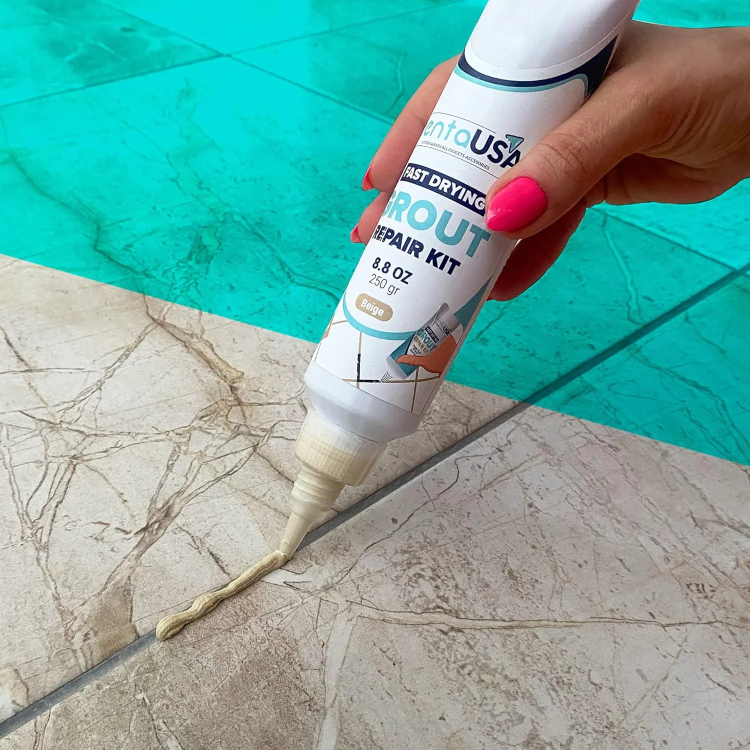 ملات درزگیر کاشی پنتاایالات متحده - لوله ای خشک شونده سریع برای تعمیر، بازیافت، پر کردن، به همراه شناور ملات، فرمول بدون بو (250 گرم / بژ)