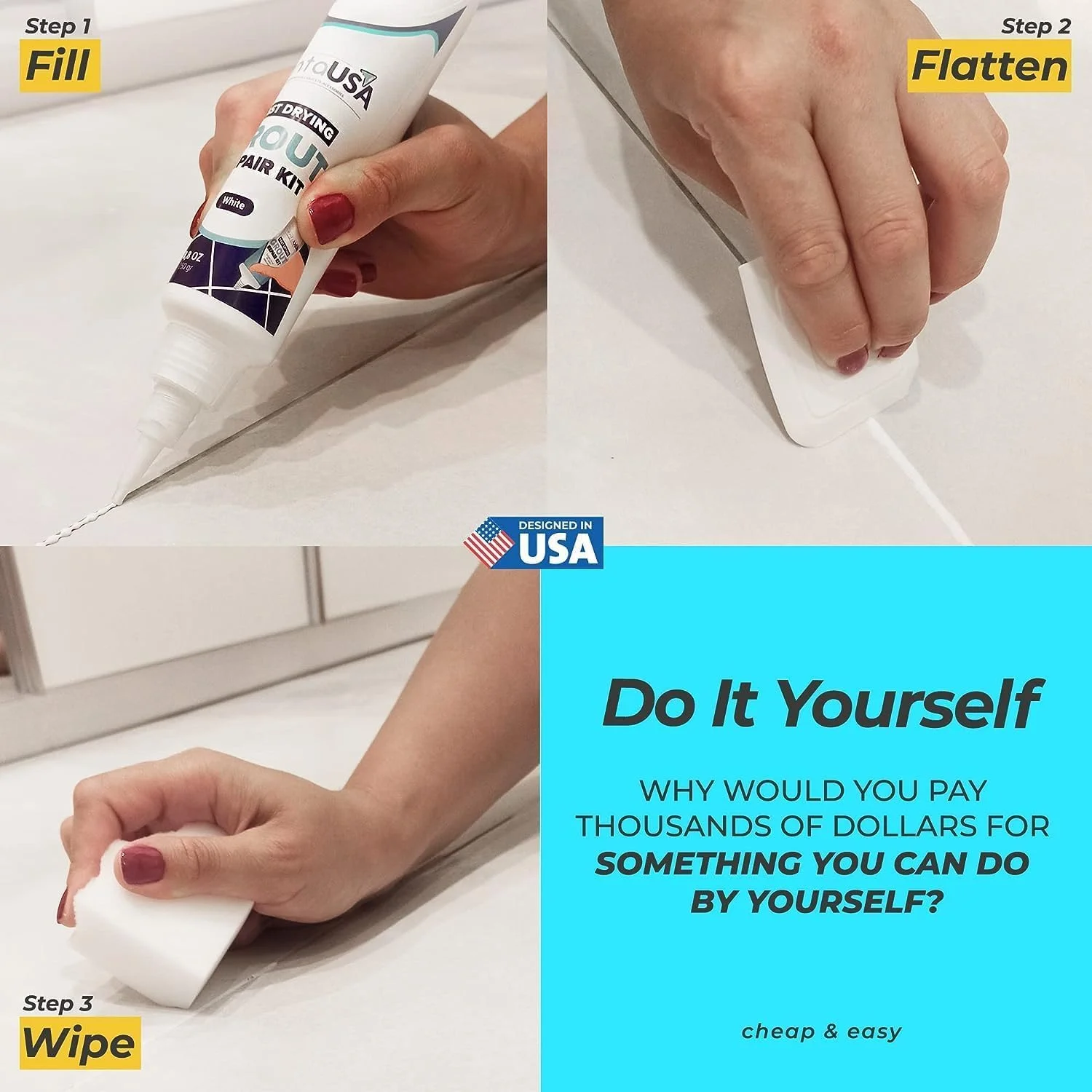 کیت تعمیر دوغاب کاشی PentaUSA - پرکننده دوغاب سفید، محافظت سه گانه، فرمول خشک شونده سریع، خطوط دوغاب را با کاردک ترمیم و نوسازی می کند (سفید، 250 گرم)