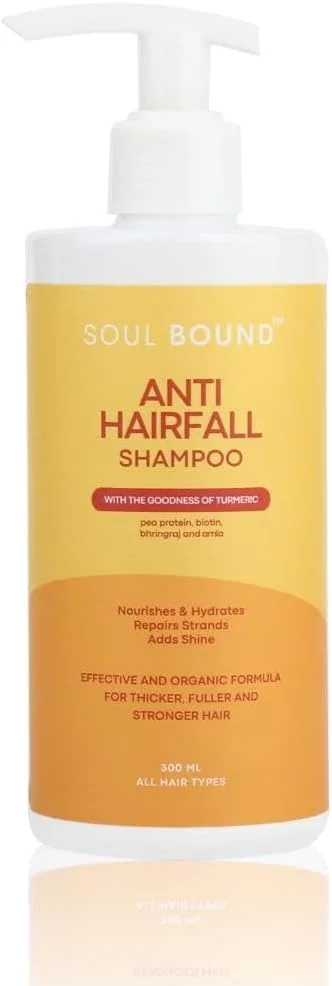 شامپو ضد ریزش مو SOUL BOUND: زردچوبه، برینگراج، آملا، پروتئین نخود فرنگی و بیوتین - نیروگاه آیورودا برای رشد سالم مو (300 میلی لیتر)