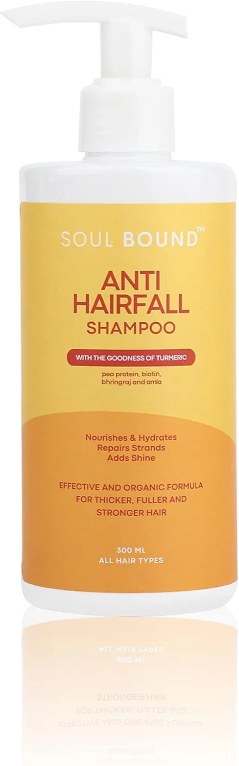 شامپو ضد ریزش مو SOUL BOUND: زردچوبه، برینگراج، آملا، پروتئین نخود فرنگی و بیوتین - نیروگاه آیورودا برای رشد سالم مو (300 میلی لیتر)