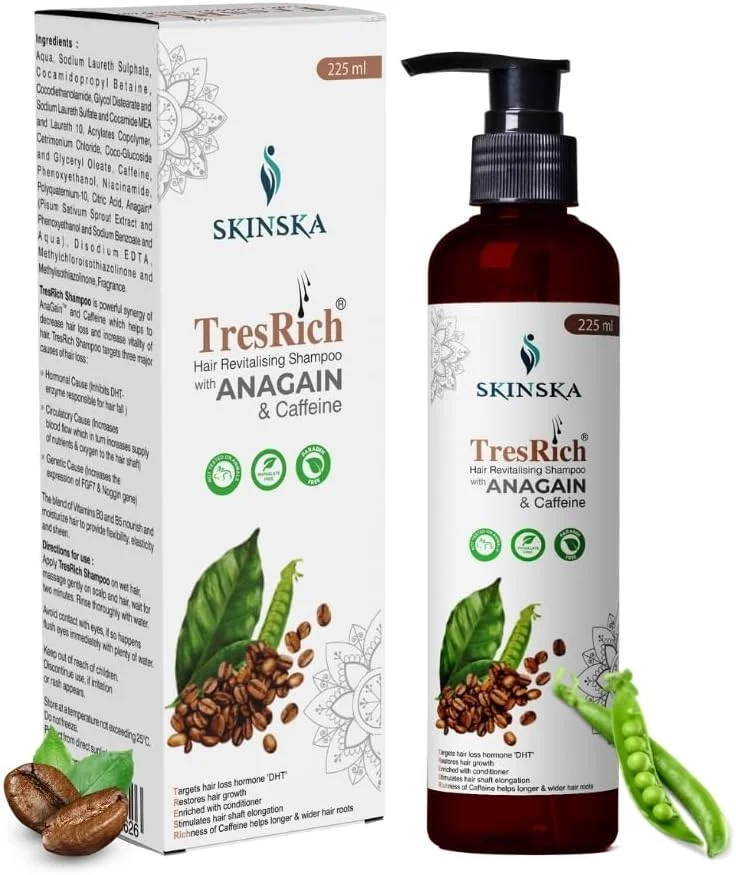 شامپو احیا کننده مو TresRich اسکینسکا نچرالز حاوی آناگین و کافئین، درمان ضد ریزش مو، کنترل ریزش مو، نرم کننده موهای خشک و آسیب دیده، 225 میلی لیتر شامپو احیا کننده مو TresRich اسکینسکا نچرالز حاوی آناگین و کافئین، درمان ضد ریزش مو، کنترل ریزش مو، نرم کننده موهای خشک و آسیب دیده، 225 میلی لیتر