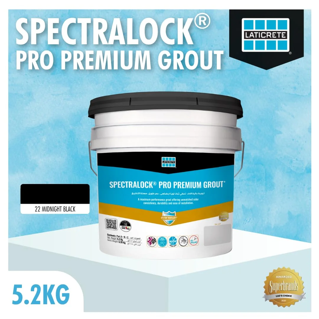 دوغاب پودری لاتیکریت اسپکترالاک پرو پریمیوم، چسب کاشی برای درزها، دوغاب اپوکسی با کاربری آسان 5.2 کیلوگرم، رنگ - 22 مشکی نیمه شب