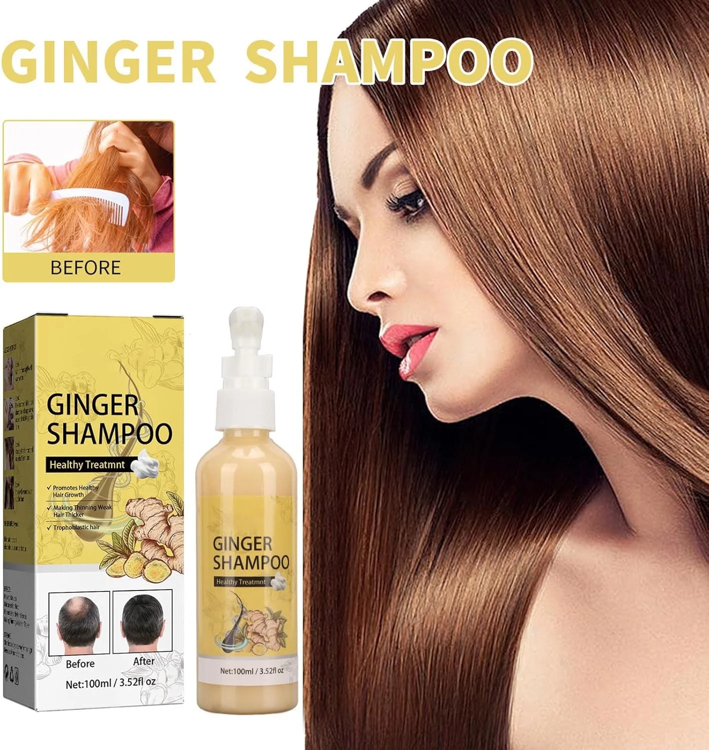 شامپو مو زنجبیلی تقویت کننده ریشه مو، ضد ریزش مو، از بین برنده شوره سر، تسکین دهنده خارش، شامپو پاک کننده عمیق مو شامپو مو زنجبیلی تقویت کننده ریشه مو، ضد ریزش مو، از بین برنده شوره سر، تسکین دهنده خارش، شامپو پاک کننده عمیق مو