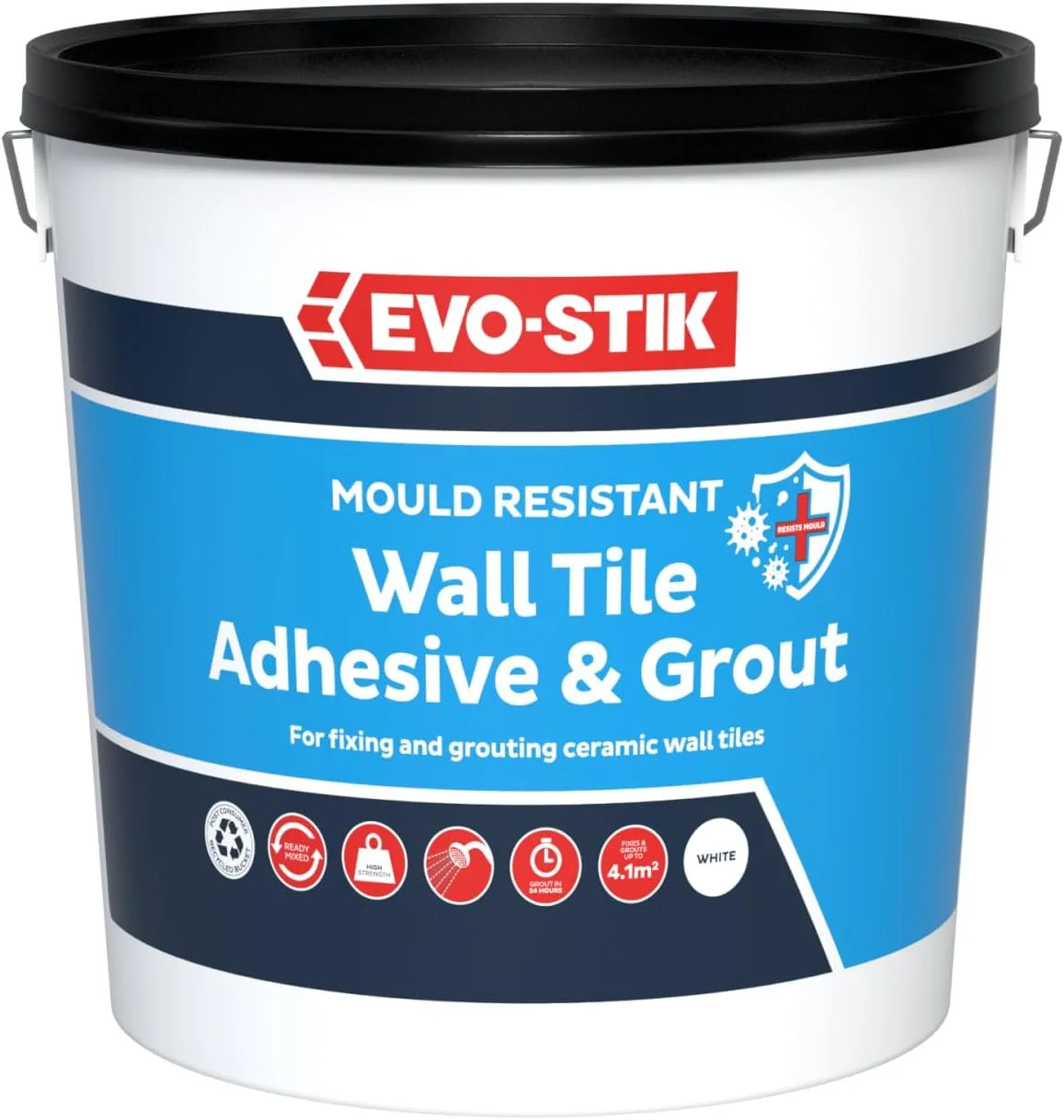 چسب و دوغاب کاشی دیوار مقاوم در برابر کپک Evo-Stik | 9 لیتر | ضد آب، چسبندگی قوی و آماده برای حمام و آشپزخانه چسب و دوغاب کاشی دیوار مقاوم در برابر کپک Evo-Stik | 9 لیتر | ضد آب، چسبندگی قوی و آماده برای حمام و آشپزخانه