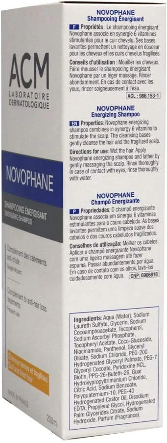 شامپو ضد ریزش مو انرژی زا ACM Laboratoire Novophane حجم 200 میلی لیتر