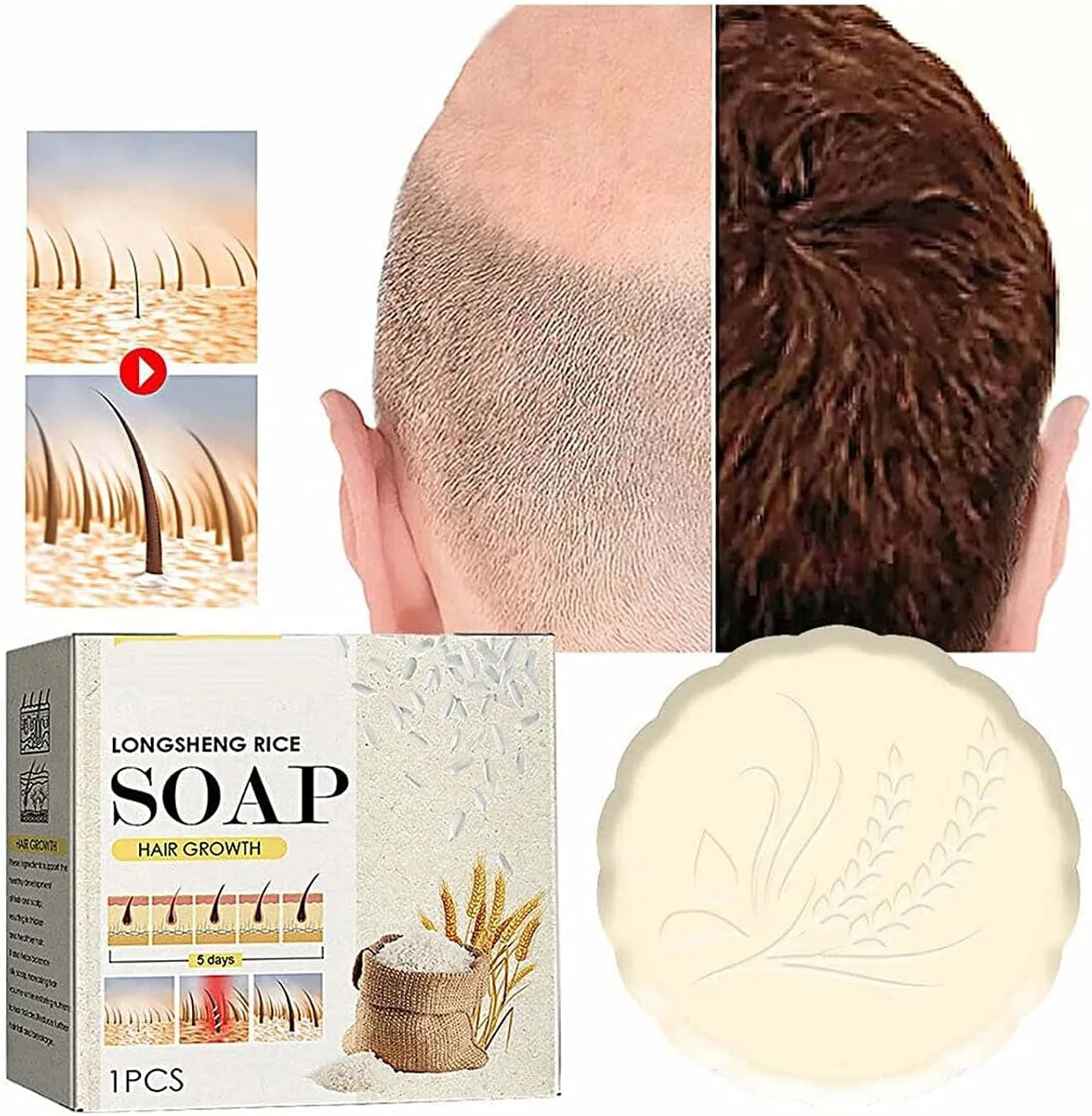 شامپو صابونی برنج، شامپو آب برنج تخمیر شده 2 در 1 برای رشد مو، نوار شامپو مرطوب کننده، ضد ریزش مو و ترمیم موهای خشک و آسیب دیده (1 عدد)