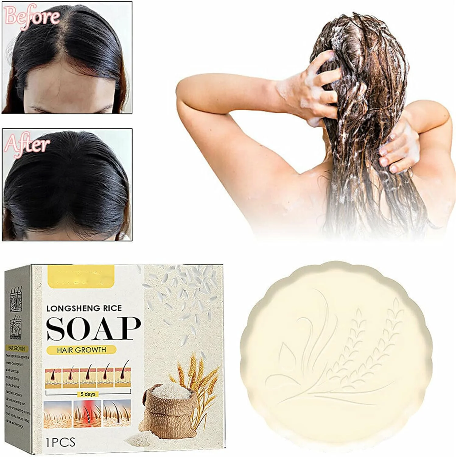 شامپو و نرم کننده آب برنج برای رشد مو، شامپو و نرم کننده آب برنج تخمیر شده 2 در 1، صابون شامپو برنج ضد ریزش مو، تغذیه کننده و ترمیم کننده موهای خشک و آسیب دیده، مناسب آقایان و بانوان (1 عدد)