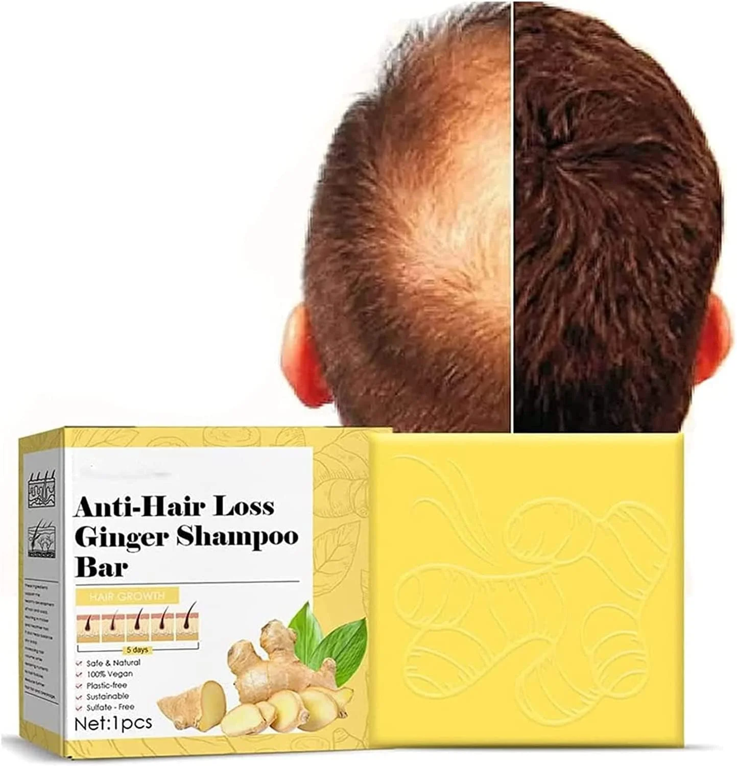صابون شامپو زنجبیل، شامپو بار رشد مو، شامپو بار ضد ریزش مو، شامپو مراقبت از مو زنجبیل به توقف ریزش مو کمک می کند، باعث ضخیم تر و سریعتر شدن رشد مو می شود (1 عدد)