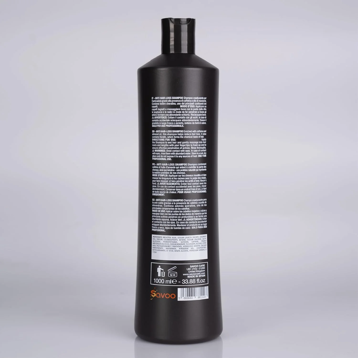 شامپو ضد ریزش مو ساوو 1000 میلی لیتر | حاوی کراتین، کافئین، روغن بادام و ویتامین های B5 B6 E | تقویت کننده فولیکول ها، کاهش شکستگی و تحریک رشد مو | فرمول ضد ریزش مو