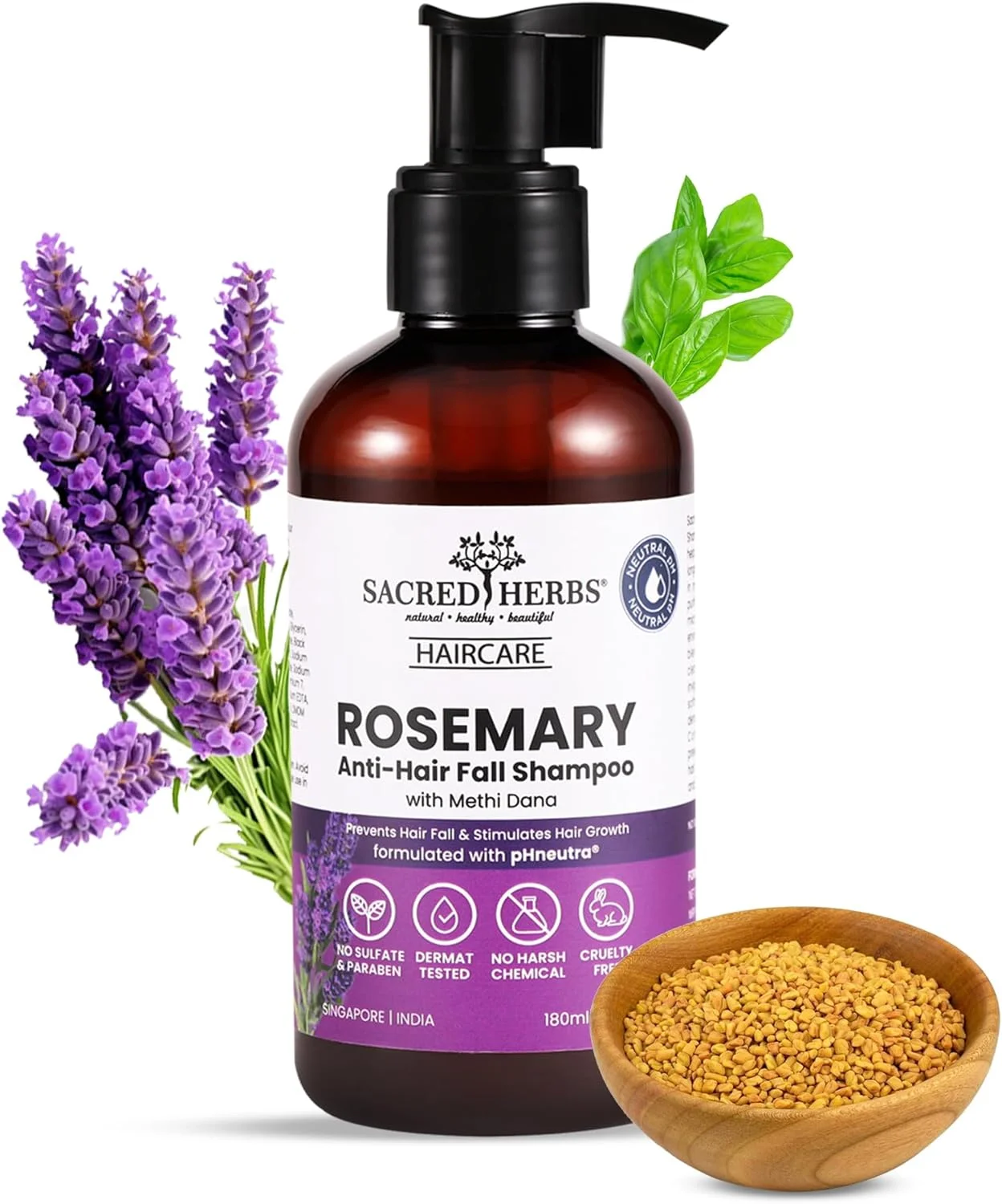 شامپو ضد ریزش مو رزماری Sacred Herbs با رزماری و میتی دانا برای کاهش ریزش و شکستگی مو - 180 میلی لیتر | تا 92% موهای قوی تر* | تا 89% ریزش موی کمتر* | برای آقایان و بانوان (شامپو)