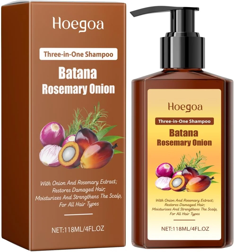 شامپو تقویت کننده مو 3 در 1 حاوی روغن باتانا، رزماری و پیاز، جلوگیری از ریزش مو، آبرسانی موهای خشک، تغذیه پوست سر و تقویت ریشه مو، شامپو ایده آل برای استفاده روزانه آقایان و بانوان