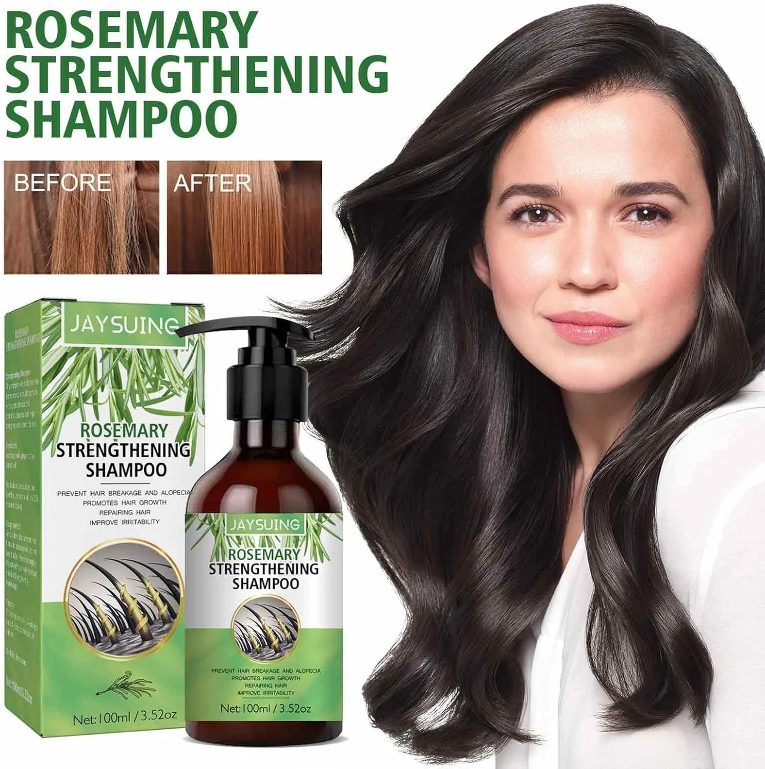 شامپو رزماری برای رشد مو | شامپو تقویت کننده رزماری طبیعی - 100 میلی لیتر، محصولات مراقبت از مو، شامپو ضد ریزش مو برای موهای خشک، شکننده، وز و آسیب دیده