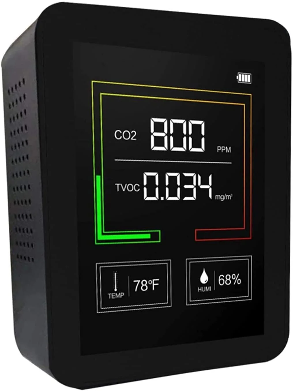 مانیتور کیفیت هوا با صفحه نمایش LCD برای CO2 - ردیاب کیفیت هوا با قابلیت سنجش دما و رطوبت مناسب برای استفاده در محیط های داخلی/آشپزخانه/خودرو و محیط های کاری خاص