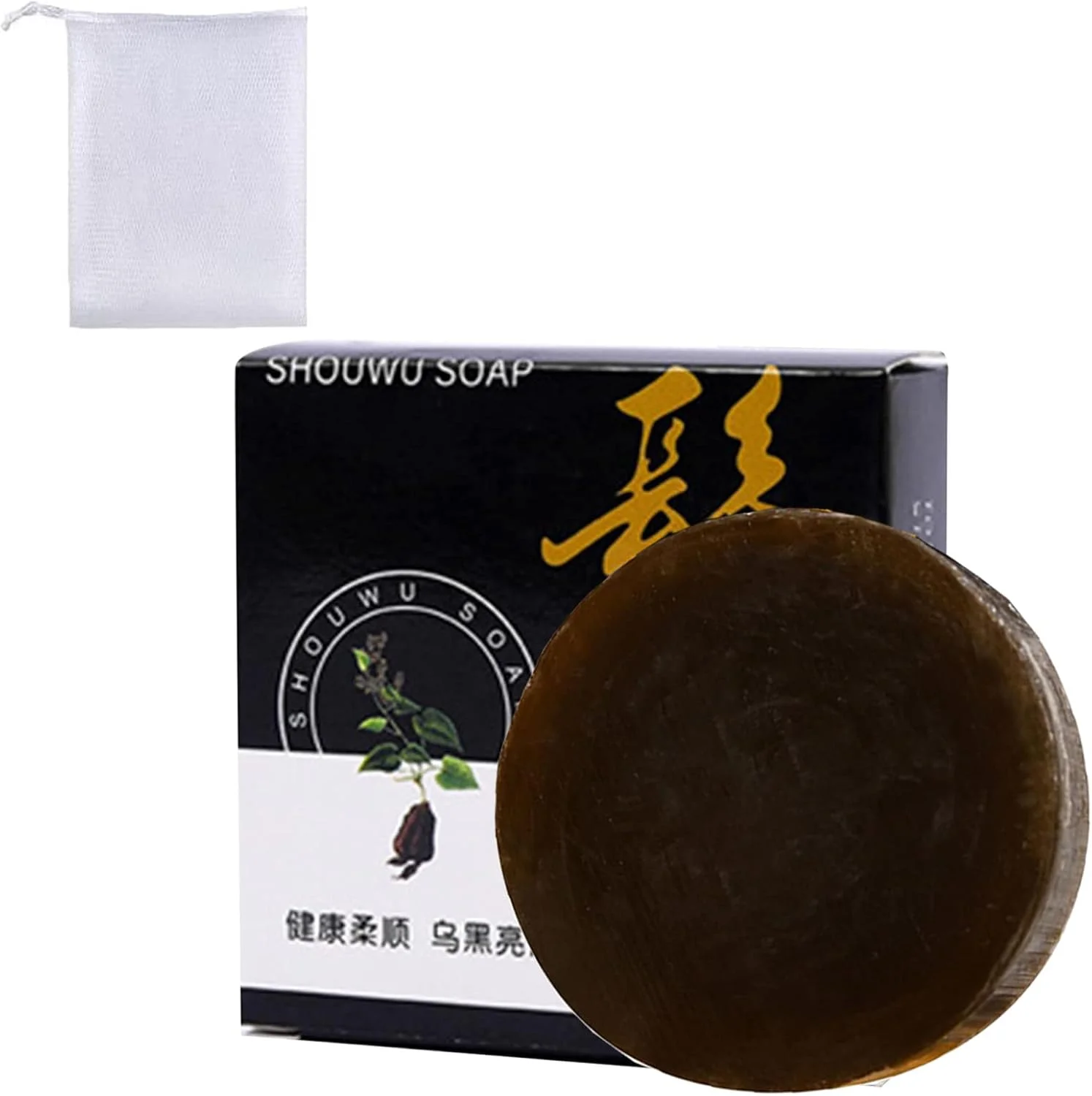 شامپو بار Polygonum Multiflorum - صابون شامپو برای موهای سفید He Shou Wu برای سیاه شدن مو، شامپو بار رشد مجدد مو، شامپو بار زنجبیلی ضد ریزش مو، صابون شامپو نرم کننده He Shou Wu (80 گرم، 1 عدد + توری حباب*1)