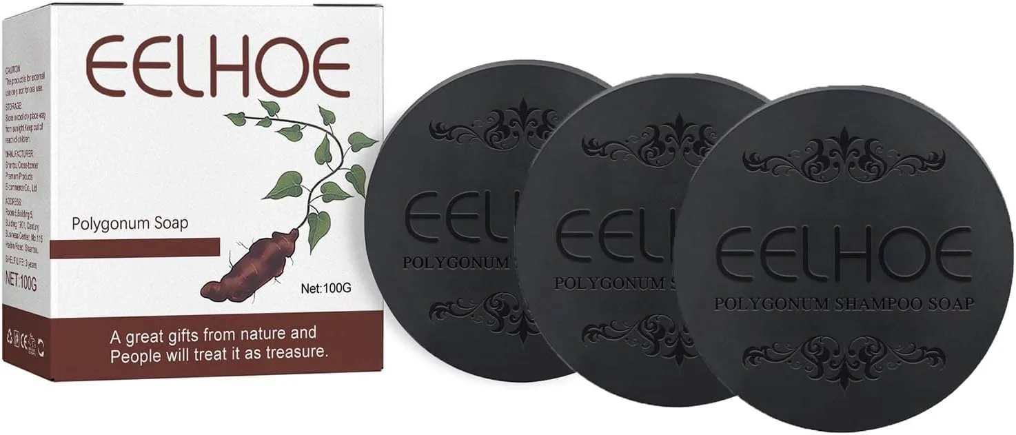 شامپو بار Polygonum Multiflorum، صابون شامپو ضد سفیدی مو، استیک شامپو سیاه کننده مو، تقویت رشد مو و محافظت در برابر ریزش مو، مرطوب کننده و ترمیم کننده آسیب های مو (3 عدد)