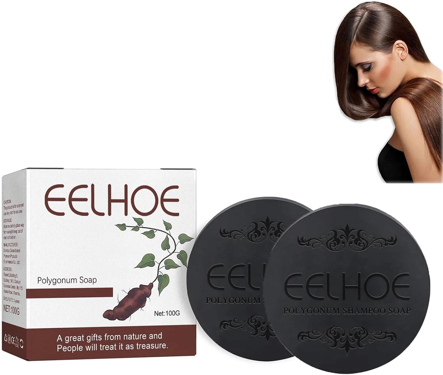شامپو بار HWWGSH Polygonum Multiflorum، صابون شامپو ضد سفیدی مو، چوب شامپو مشکی کننده مو، تقویت کننده رشد مو و محافظت در برابر ریزش مو، مرطوب کننده و ترمیم کننده آسیب های مو (2 عدد)