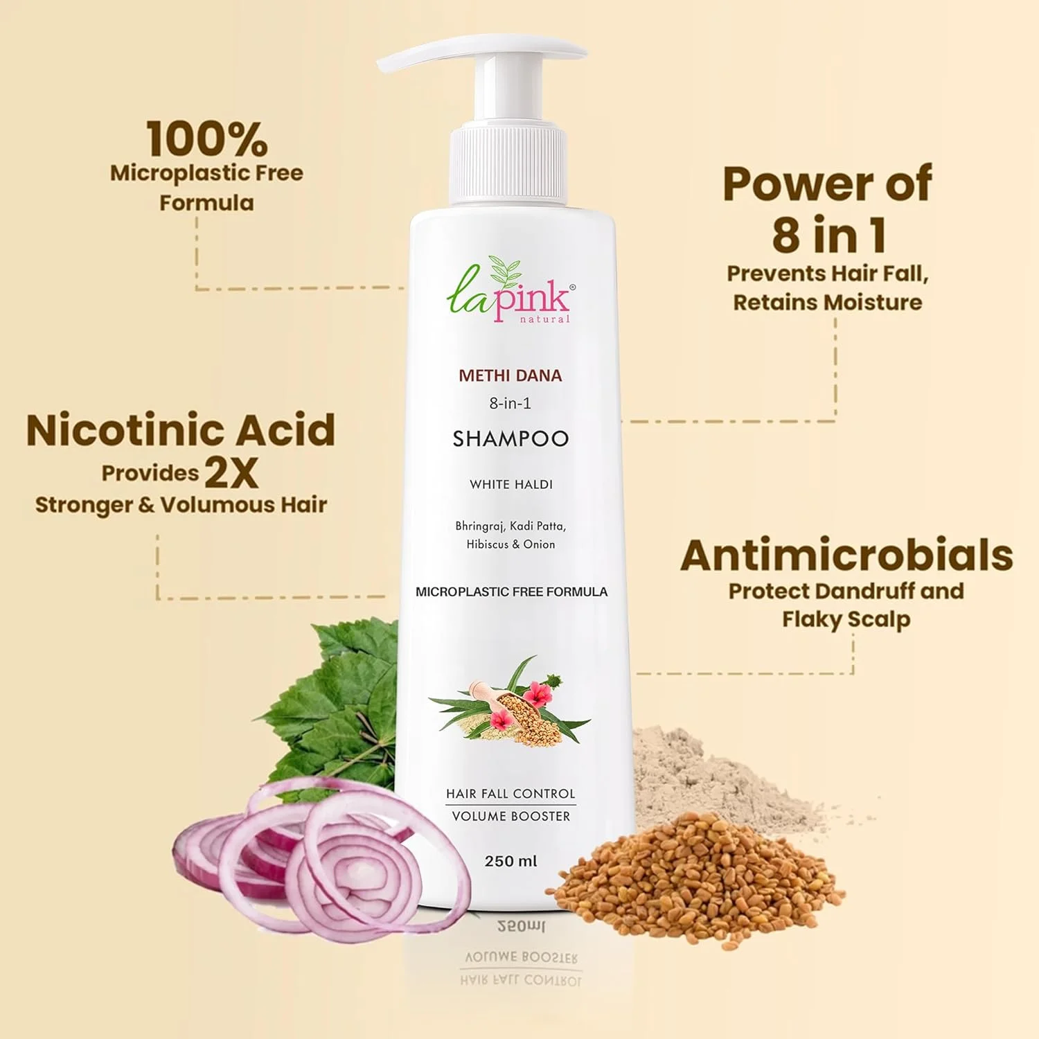 شامپو 8 در 1 La Pink Methi Dana برای کنترل ریزش مو | فرمولاسیون 100% فاقد میکروپلاستیک | مناسب برای انواع مو | 250 میلی لیتر شامپو 8 در 1 La Pink Methi Dana برای کنترل ریزش مو | فرمولاسیون 100% فاقد میکروپلاستیک | مناسب برای انواع مو | 250 میلی لیتر