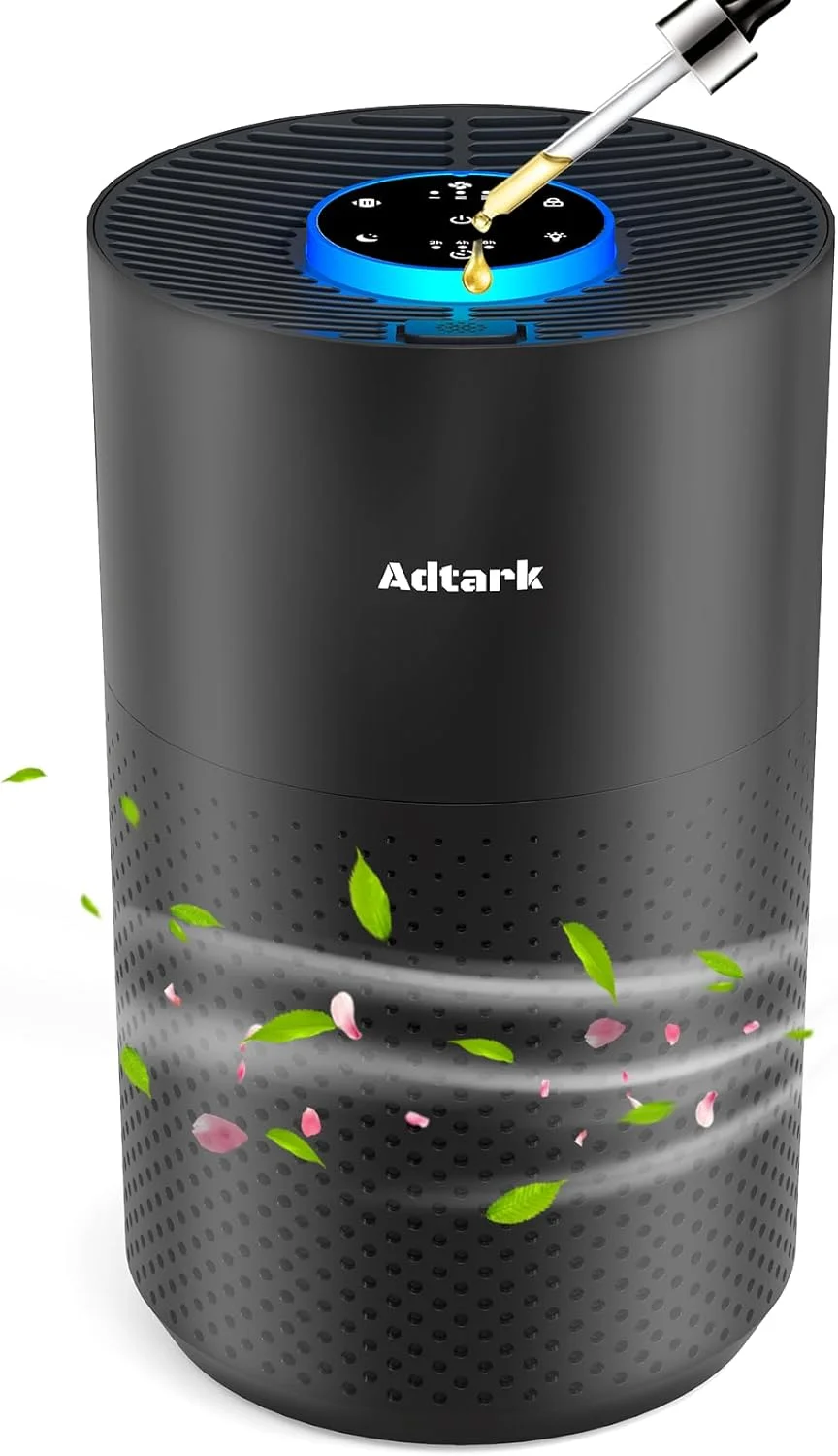دستگاه تصفیه هوا برای اتاق خواب منزل، تصفیه کننده هوا ADTARK با فیلتر 3 در 1 HEPA واقعی H14، حالت خواب و عملکرد رایحه، 3 حالت نور، تصفیه کننده هوا اتاق با 3 تایمر برای دفتر، خوابگاه، هتل (مشکی)