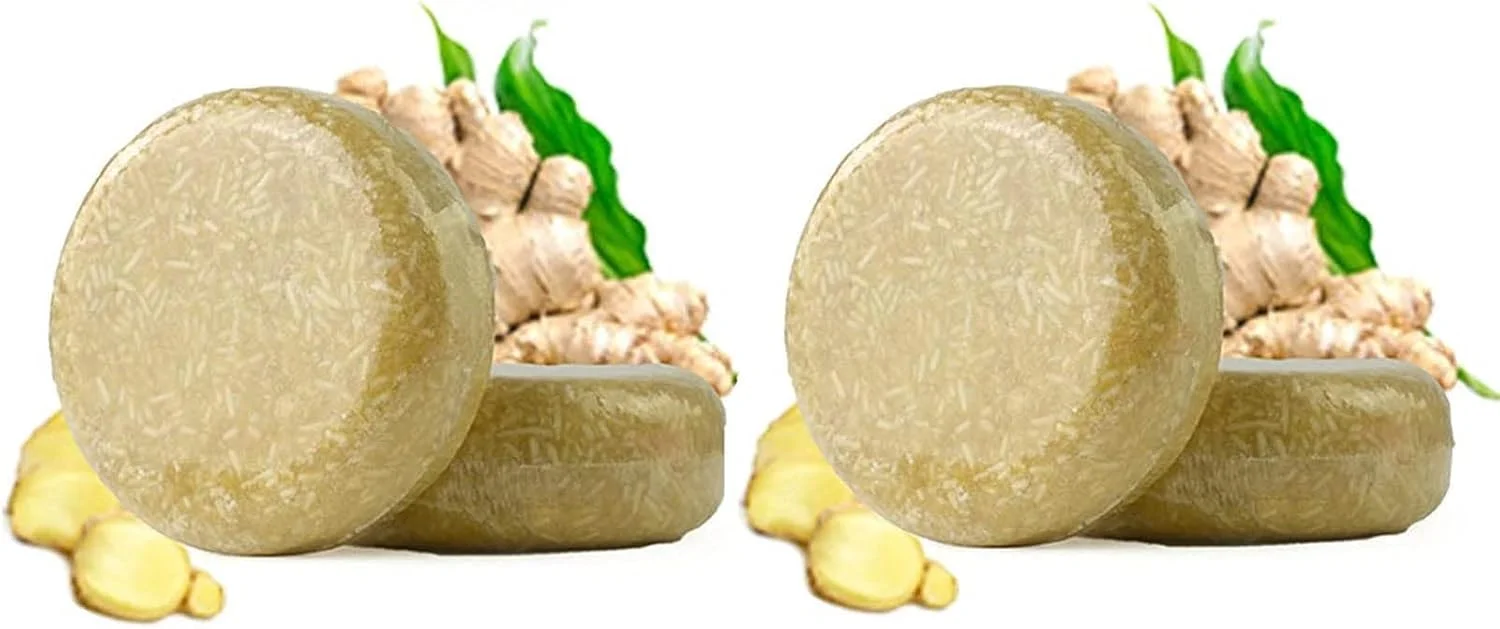 شامپو بار زنجبیلی ارگانیک، صابون شامپو زنجبیلی ضد ریزش مو، نرم کننده و اسانس ترمیم کننده زنجبیلی ارگانیک طبیعی، حجم دهنده و مرطوب کننده، برای موهای خشک و آسیب دیده (2 عدد)