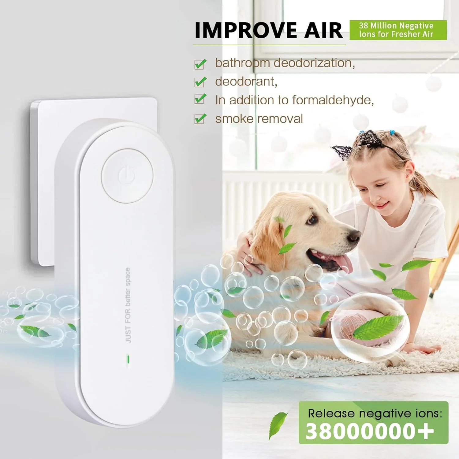 دستگاه تصفیه هوا پلاگین یون منفی FYY، مینی ژنراتور یون منفی قابل حمل برای خانه، از بین برنده بو، آلاینده ها، دود، مناسب برای اتاق خواب، توالت، اتاق نشیمن، حمام، کمد، اتاق حیوانات خانگی - سفید