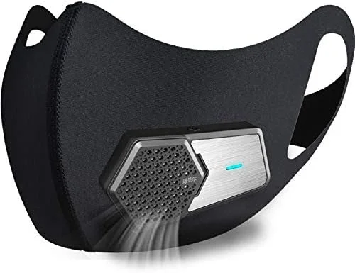 ماسک تصفیه کننده هوا پوشیدنی فشن RSenr با فیلتر، قابل شستشو، قابل شارژ و دارای فیلتر قابل تعویض، برای محافظت در کار، دویدن، ورزش های فضای باز (مشکی)