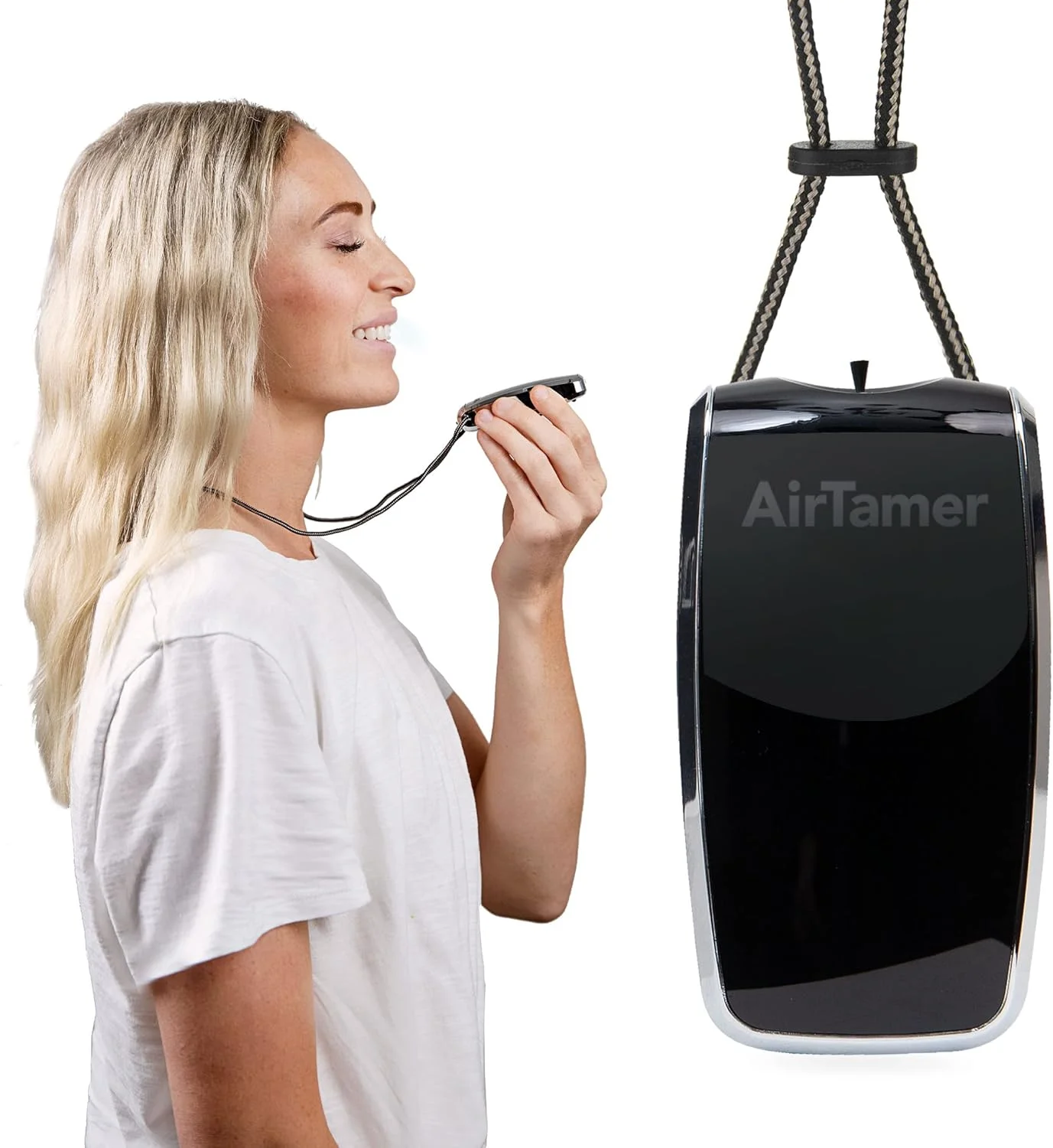 تصفیه کننده هوای شخصی قابل شارژ AirTamer A320، عملکرد اثبات شده، تست شده برای ویروس و آلاینده ها*، مشکی با کیف چرمی مسافرتی