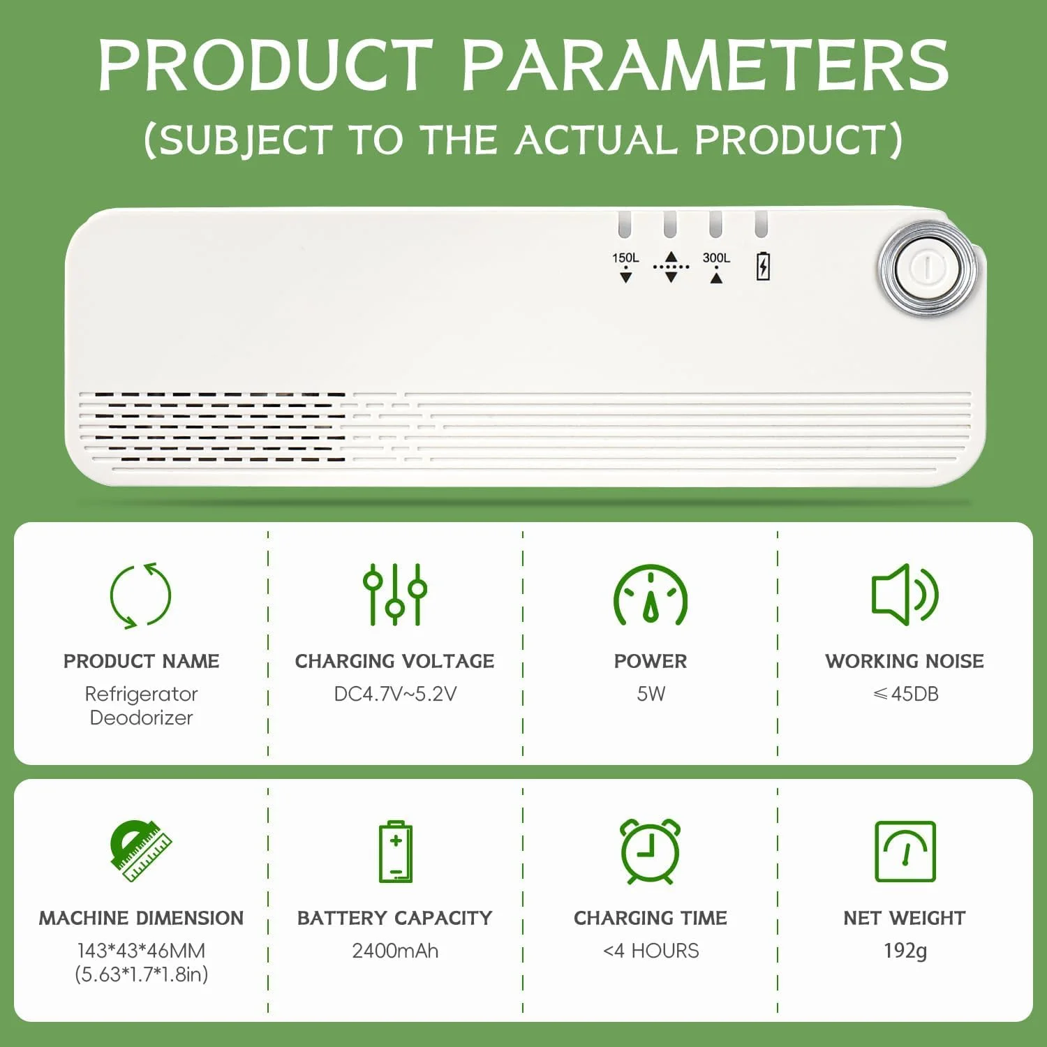 بوگیر یخچال TERRIFI - مینی USB قابل حمل و شارژ - از بین برنده بوی یخچال قابل استفاده مجدد، جایگزین سازگار با محیط زیست برای جوش شیرین، جاذب های زغال چوب