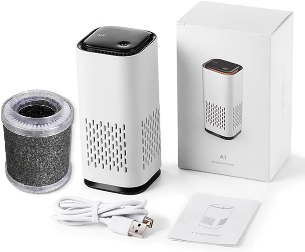 دستگاه تصفیه هوای قابل حمل URbazaar، تصفیه کننده هوای خودرو با فیلتر HEPA، استریلیزه کننده هوا، دستیار سالم، تصفیه کننده، عملکرد بی صدا و دارای 7 چراغ LED رنگی برای اتاق خواب، خانه و دفتر کار