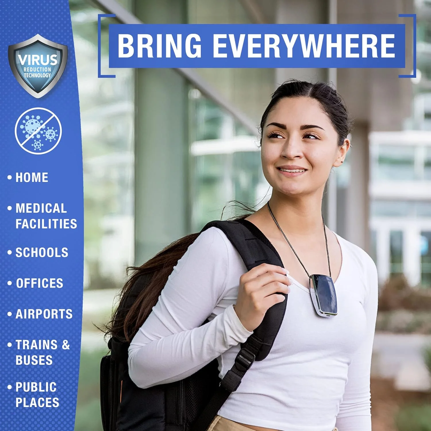 تصفیه کننده هوای شخصی قابل شارژ AirTamer A320، عملکرد اثبات شده، تست شده برای ویروس و آلاینده ها*، مشکی با کیف چرمی مسافرتی