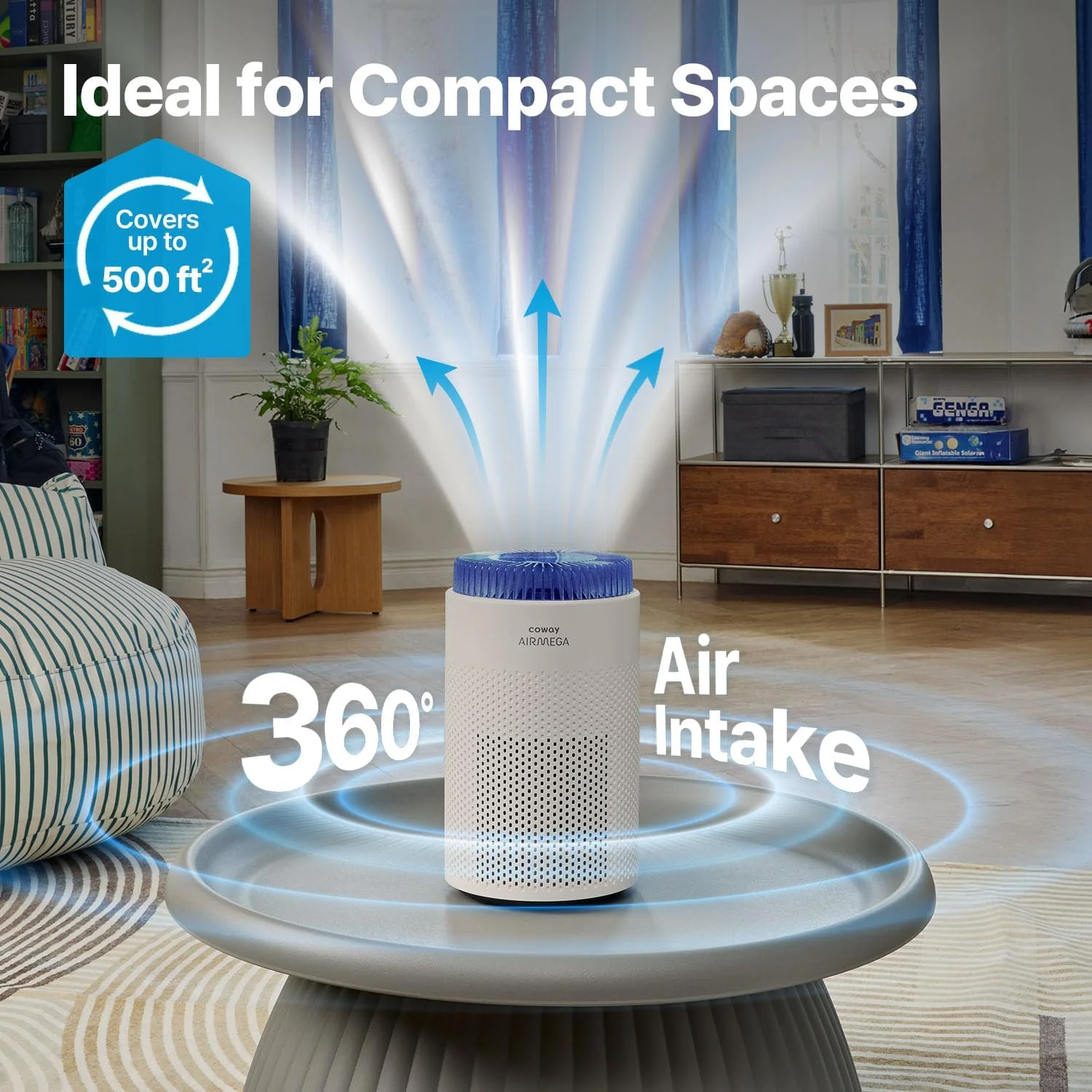 دستگاه تصفیه هوای COWAY مناسب اتاق خواب و خانه تا 450 فوت مربع، فیلتر HyperCaptive برای دود، آلرژی، شوره حیوانات خانگی، مانیتور AQI، حالت خودکار و خواب، تایمر، نشانگر فیلتر، چراغ شب، 50 سفید