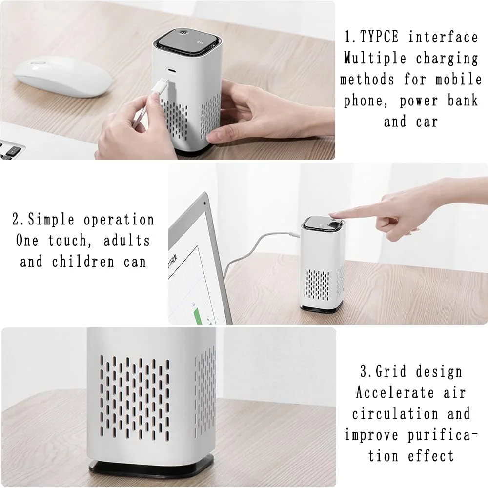 دستگاه تصفیه هوای قابل حمل URbazaar، تصفیه کننده هوای خودرو با فیلتر HEPA، استریلیزه کننده هوا، دستیار سالم، تصفیه کننده، عملکرد بی صدا و دارای 7 چراغ LED رنگی برای اتاق خواب، خانه و دفتر کار