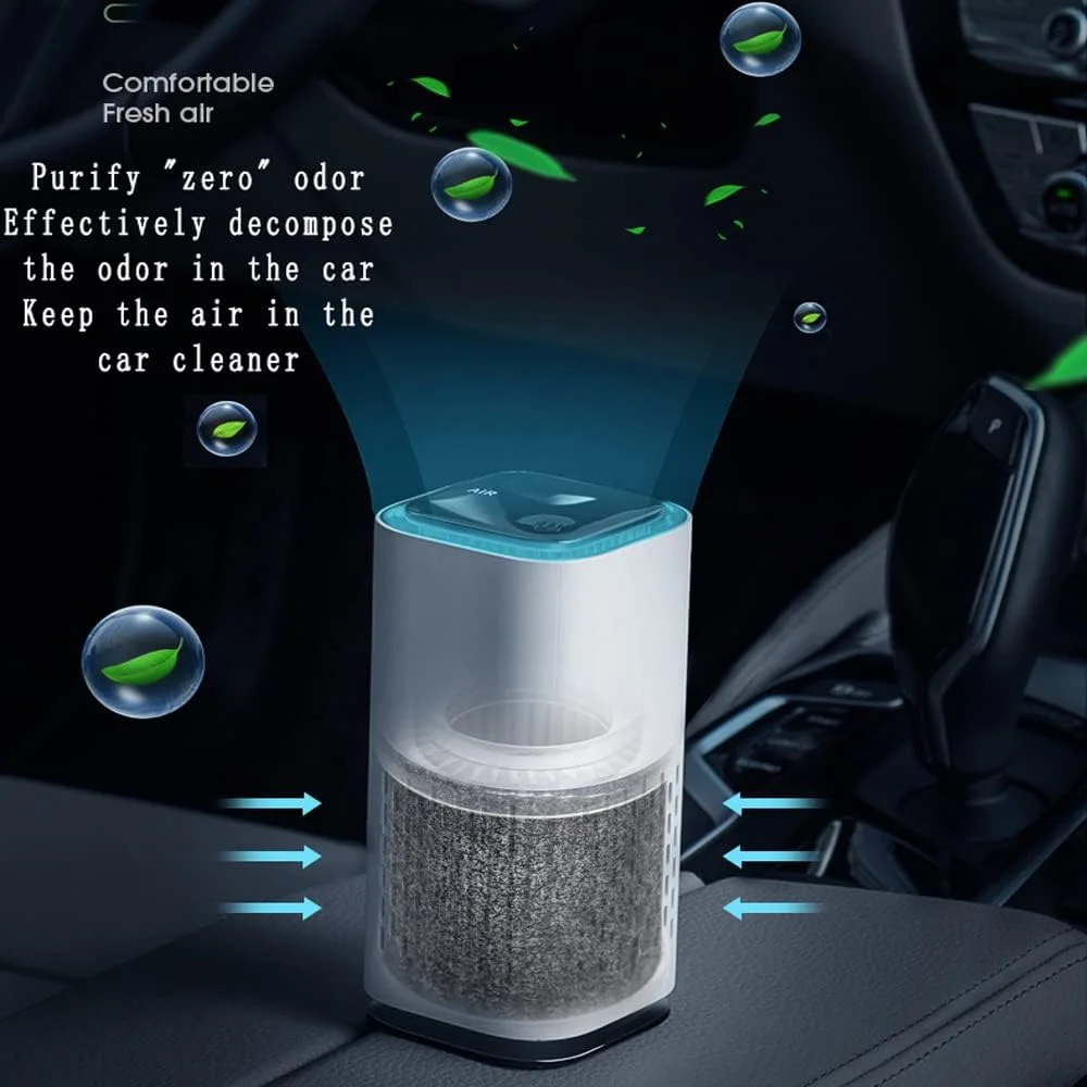 دستگاه تصفیه هوای قابل حمل URbazaar، تصفیه کننده هوای خودرو با فیلتر HEPA، استریلیزه کننده هوا، دستیار سالم، تصفیه کننده، عملکرد بی صدا و دارای 7 چراغ LED رنگی برای اتاق خواب، خانه و دفتر کار