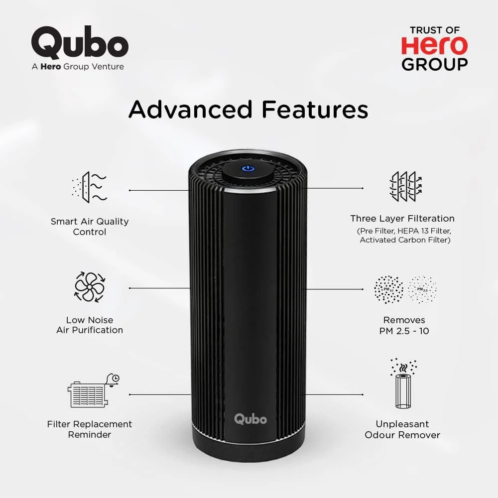 دستگاه تصفیه هوای خودرو Qubo از HERO GROUP | فیلتراسیون 3 لایه | عملکرد یونیزه کننده هوشمند | سنسور TVOC | حذف PM2.5 و گرد و غبار دستگاه تصفیه هوای خودرو Qubo از HERO GROUP | فیلتراسیون 3 لایه | عملکرد یونیزه کننده هوشمند | سنسور TVOC | حذف PM2.5 و گرد و غبار