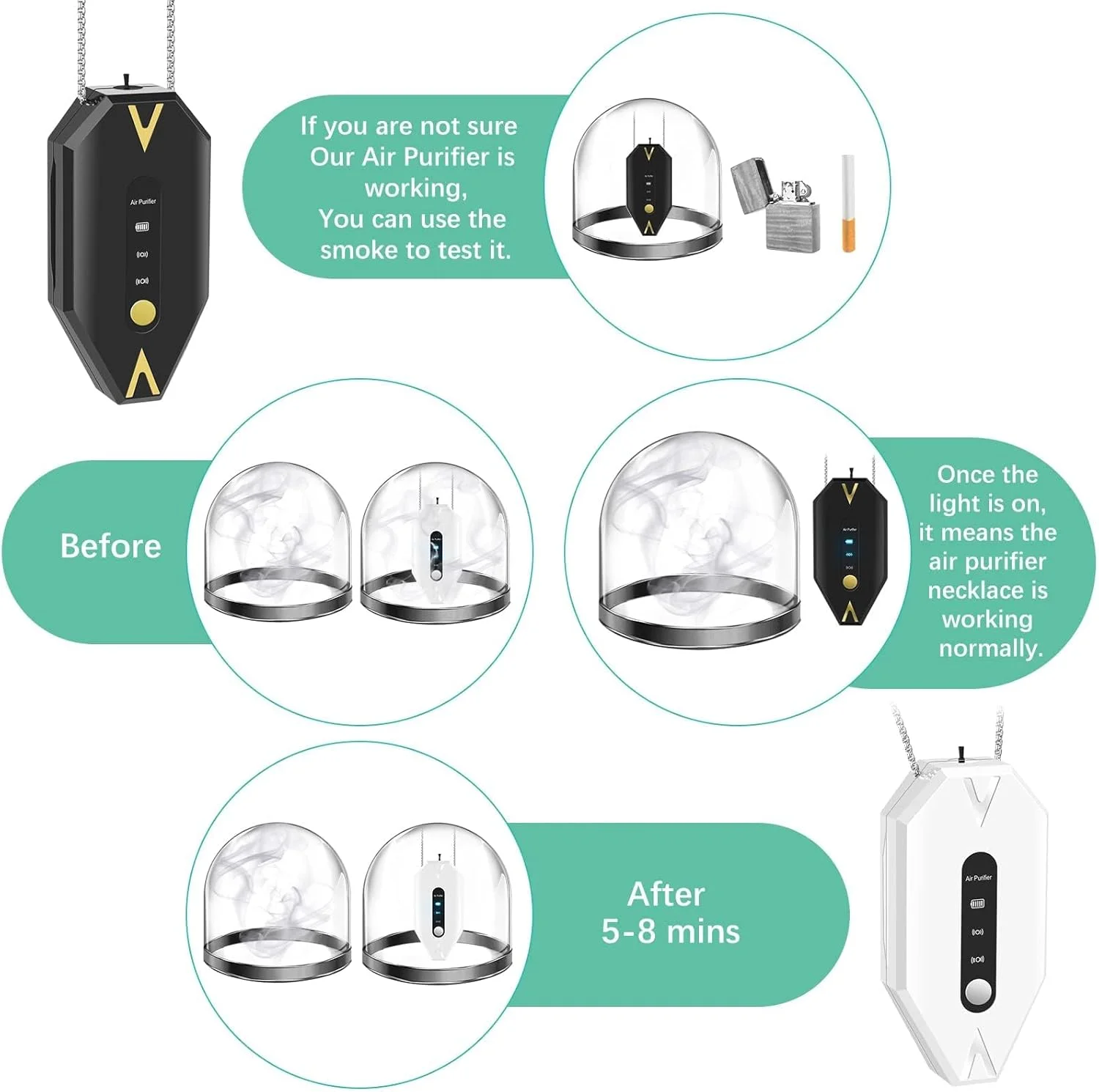 گردنبند تصفیه کننده هوای شخصی قابل حمل NALACAL، تصفیه کننده هوای کوچک خانگی، تصفیه کننده هوای مسافرتی پوشیدنی برای دفتر، اتاق خواب و ماشین، سفید گردنبند تصفیه کننده هوای شخصی قابل حمل NALACAL، تصفیه کننده هوای کوچک خانگی، تصفیه کننده هوای مسافرتی پوشیدنی برای دفتر، اتاق خواب و ماشین، سفید