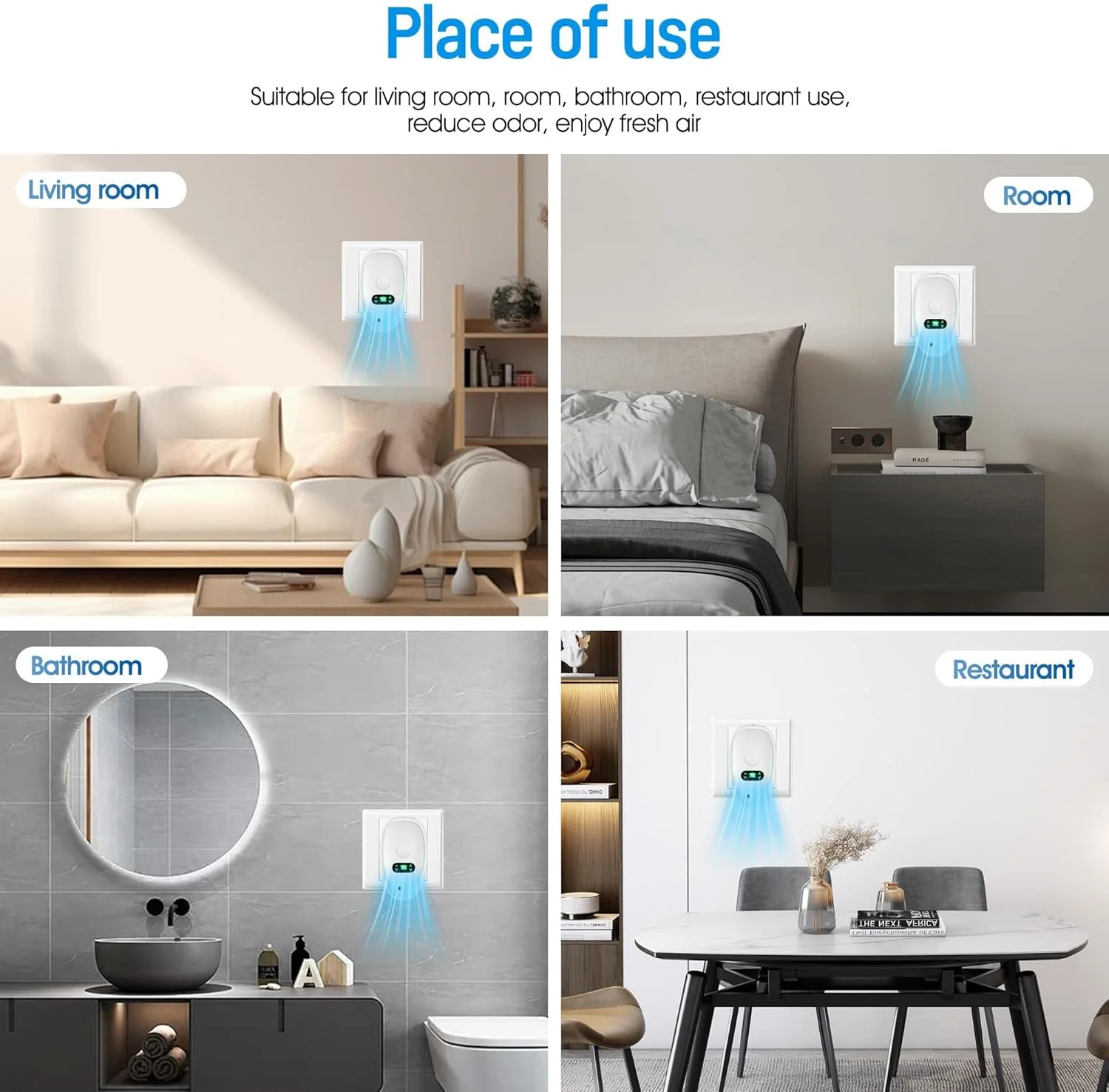 دستگاه تصفیه هوای پلاگین، از بین برنده بی صدای بو و خوشبو کننده هوا، از بین برنده دود، بو حیوانات خانگی و آشپزخانه، دستگاه تصفیه هوای جمع و جور و کم مصرف برای اتاق خواب، دفاتر و اتومبیل