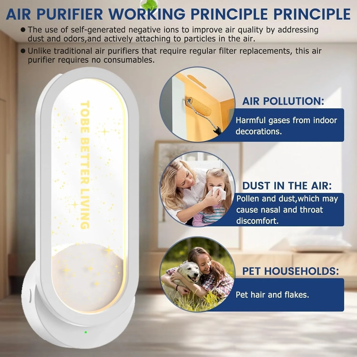 تصفیه کننده هوای کوچک پلاگین BIGTHREE، تصفیه کننده هوا 2 در 1 و چراغ خواب، پلاگین یونی قابل حمل برای بوهای حیوانات خانگی، دود و گرد و غبار، طراحی ستاره ای برای اتاق خواب، حمام و استفاده در هتل (پلاگین EU)